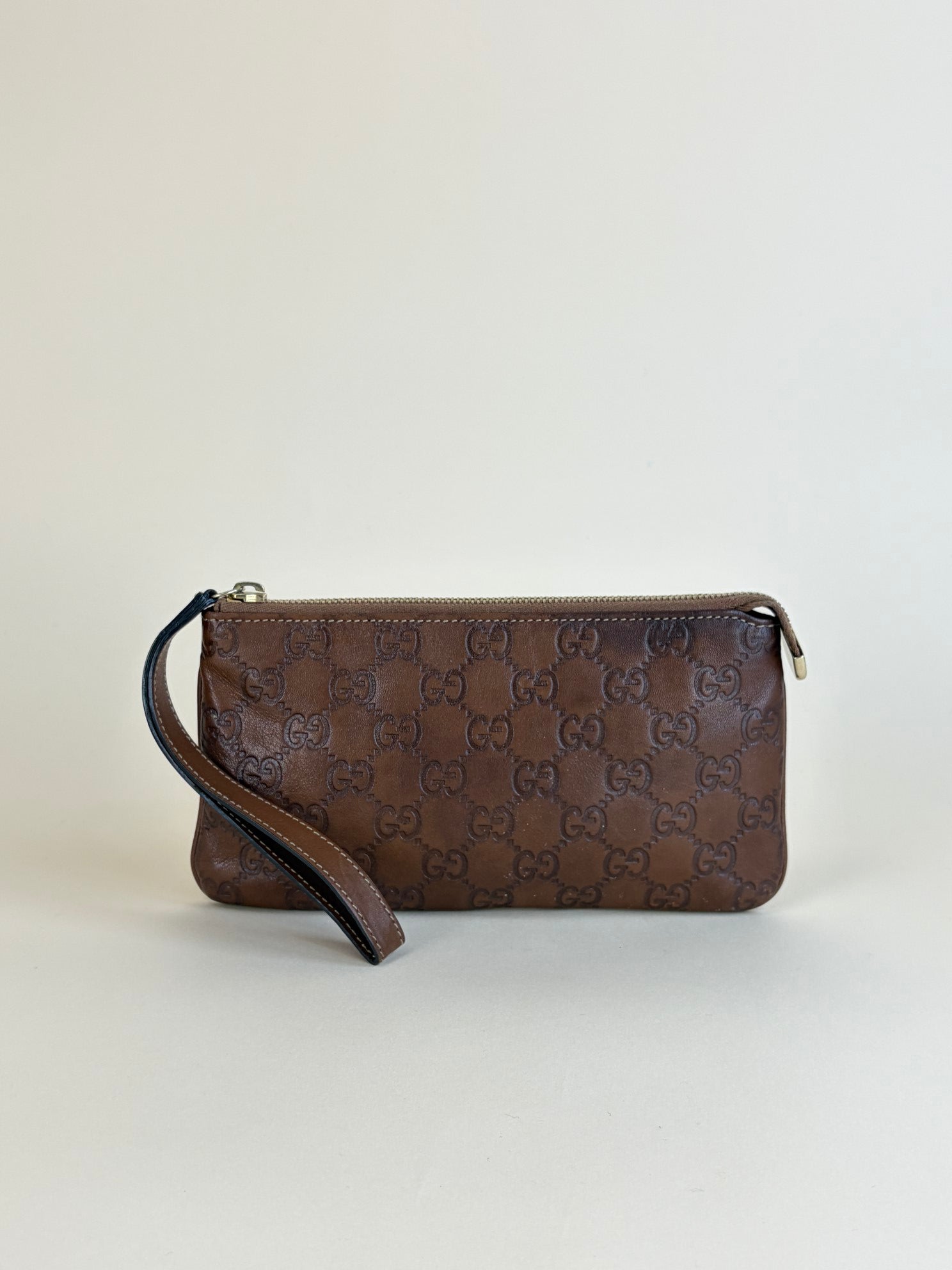 Gucci Brown Guccissima GG Clutch with Wristlet