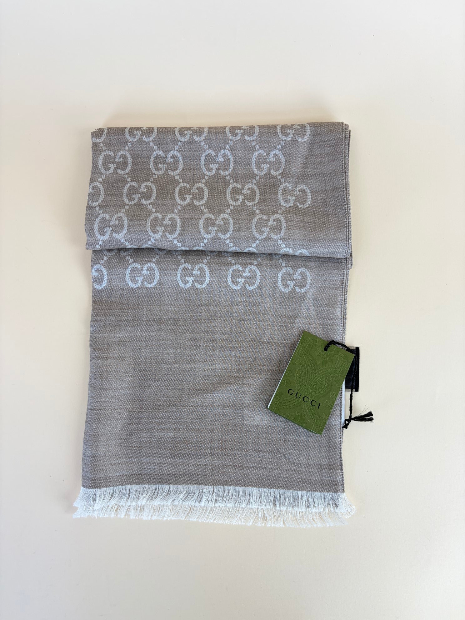 Gucci Beige GG monogram silk scarf
