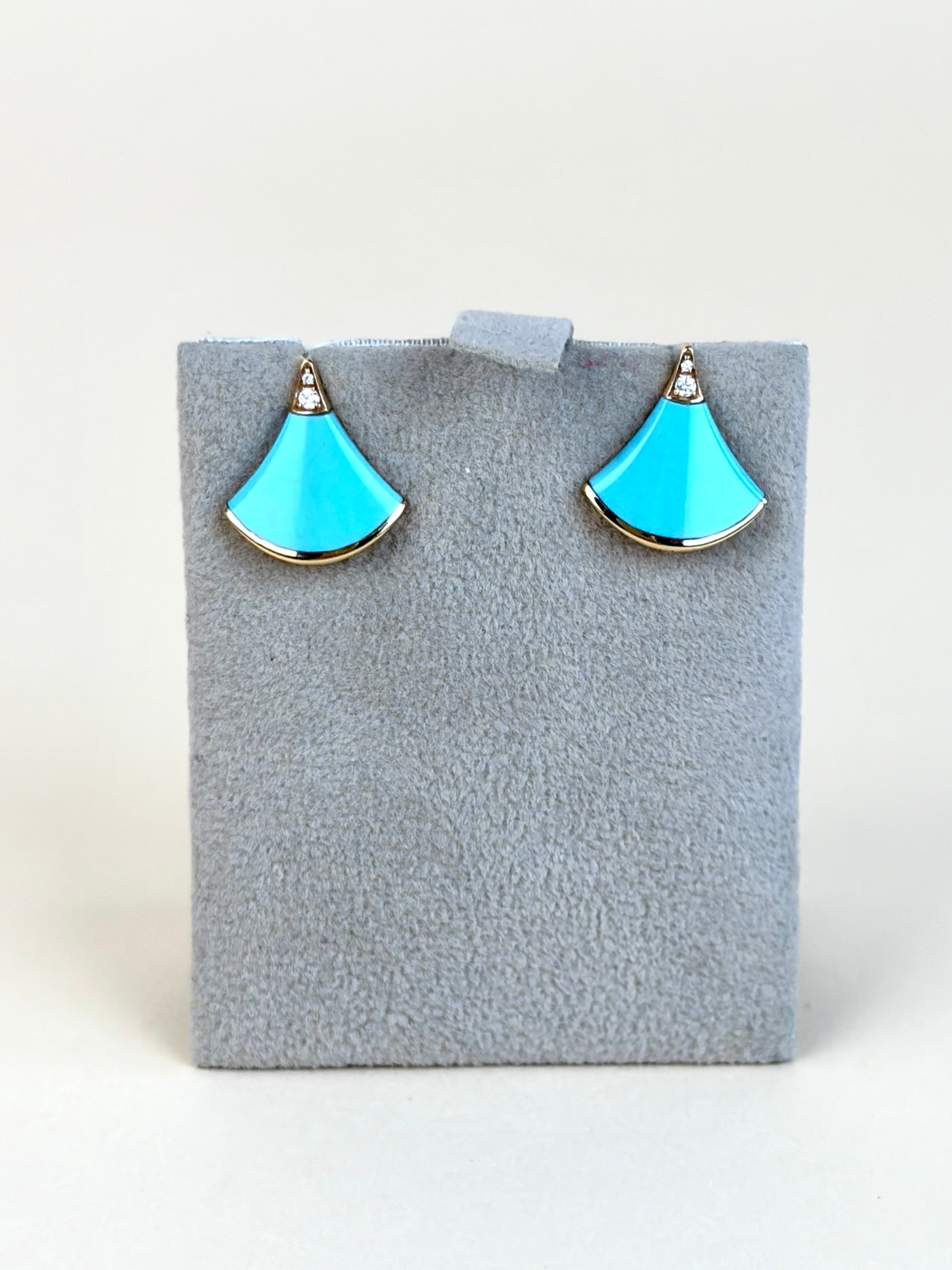 Bvlgari 18K Rose Gold with turquoise and pave diamonds earrings Earrings