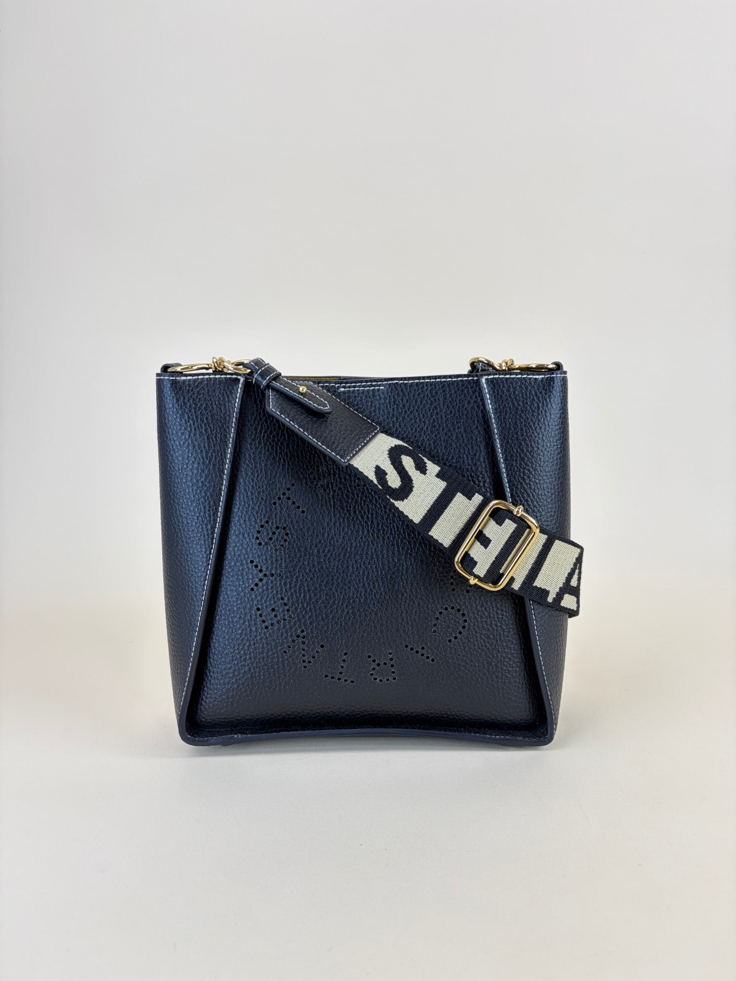 Stella McCartney black rainy leather logo square cross body bag