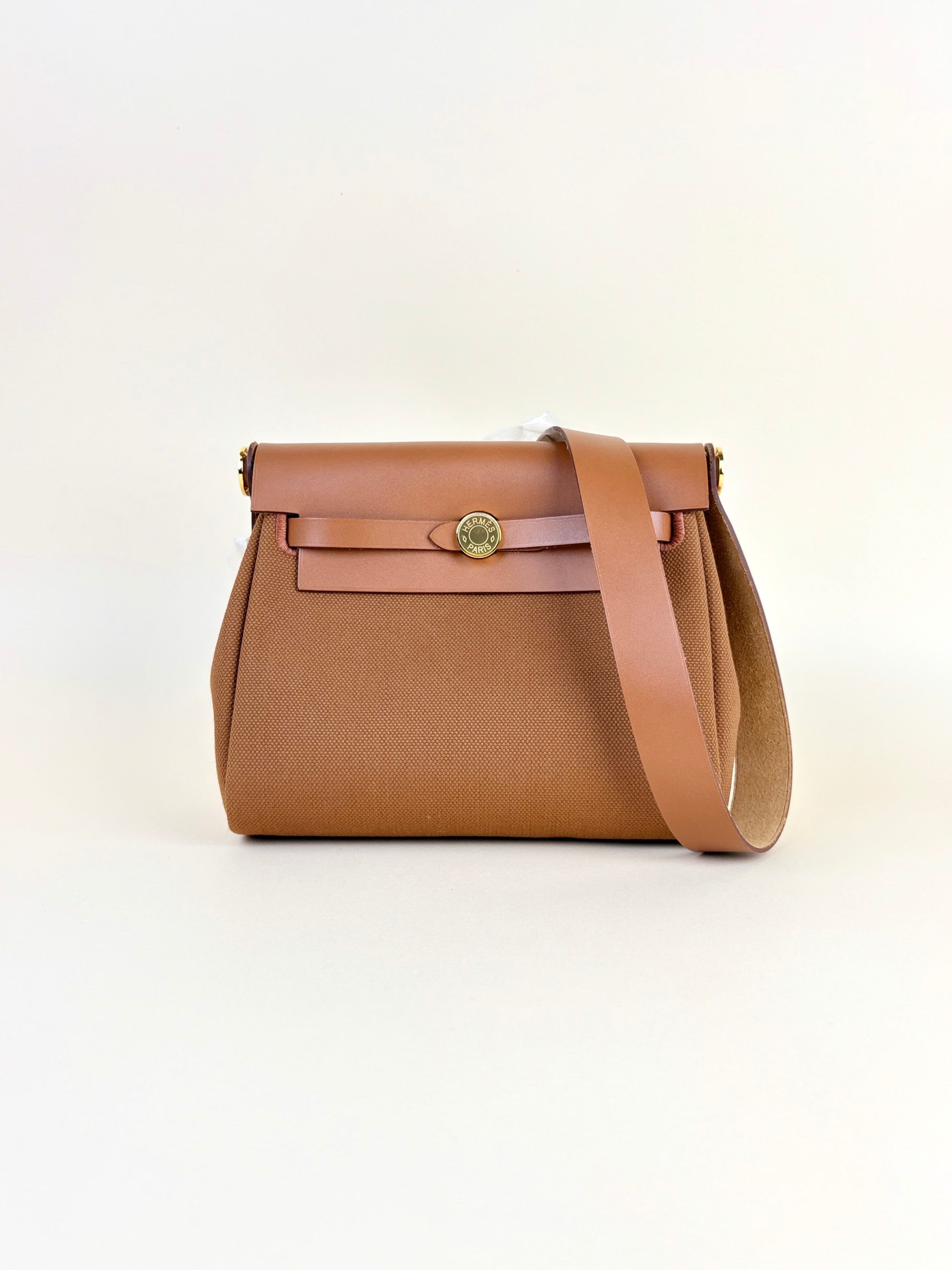 Hermes gold/fauve canvas and Vache hunter leather herbage zip20 mini bag