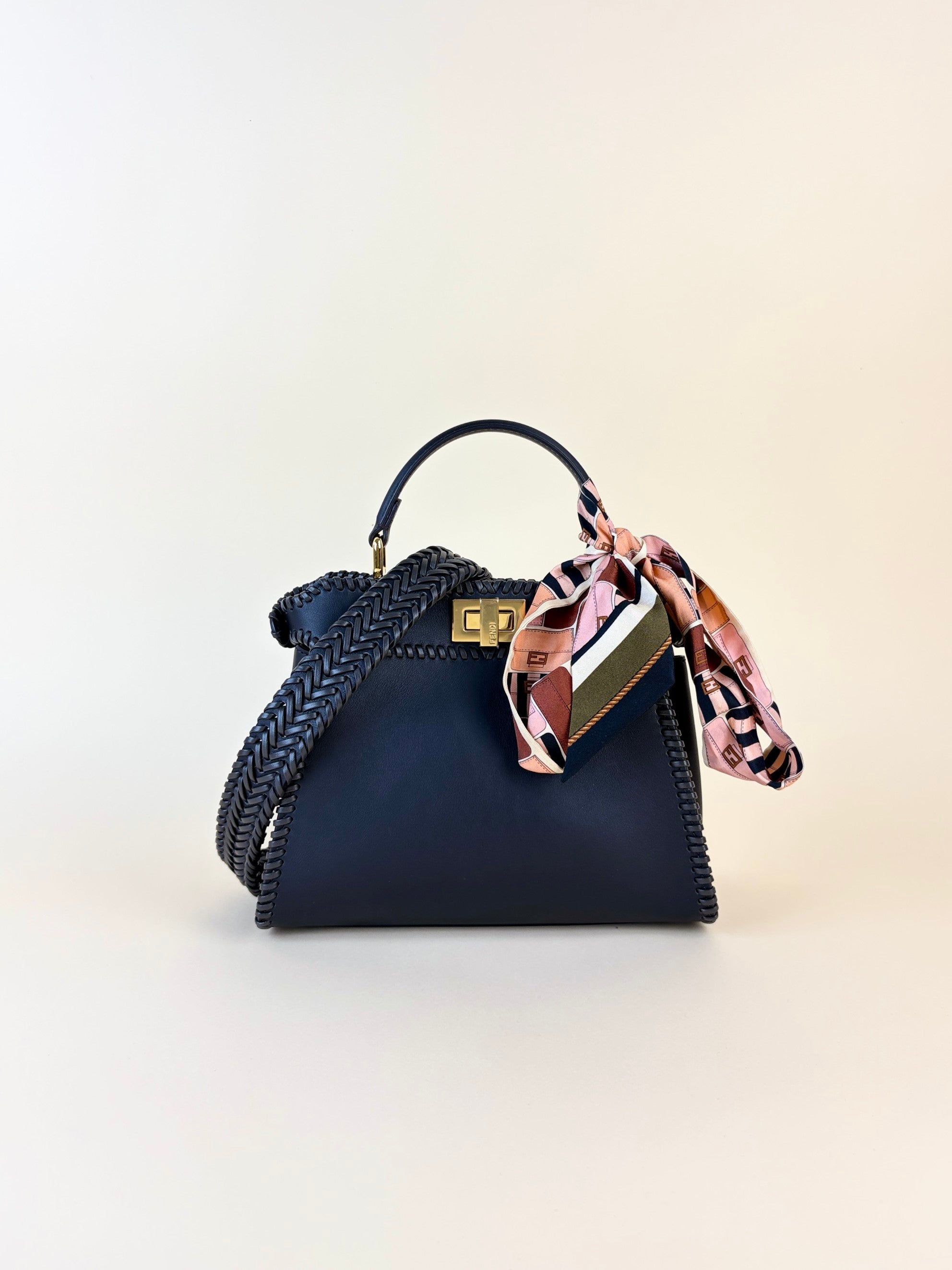 Fendi dark brown leather with threading peekaboo mini