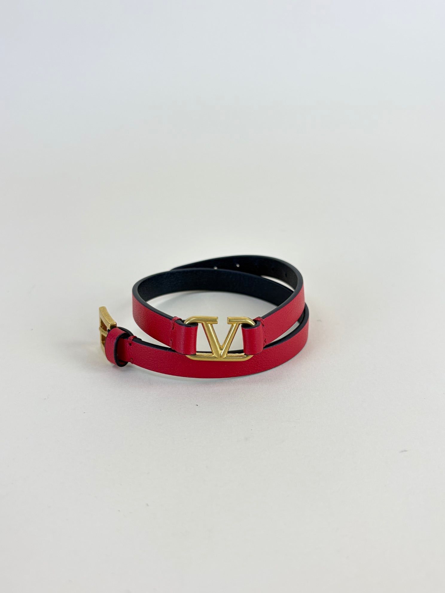Valentino Red V Logo Signature Double Strap Bracelet