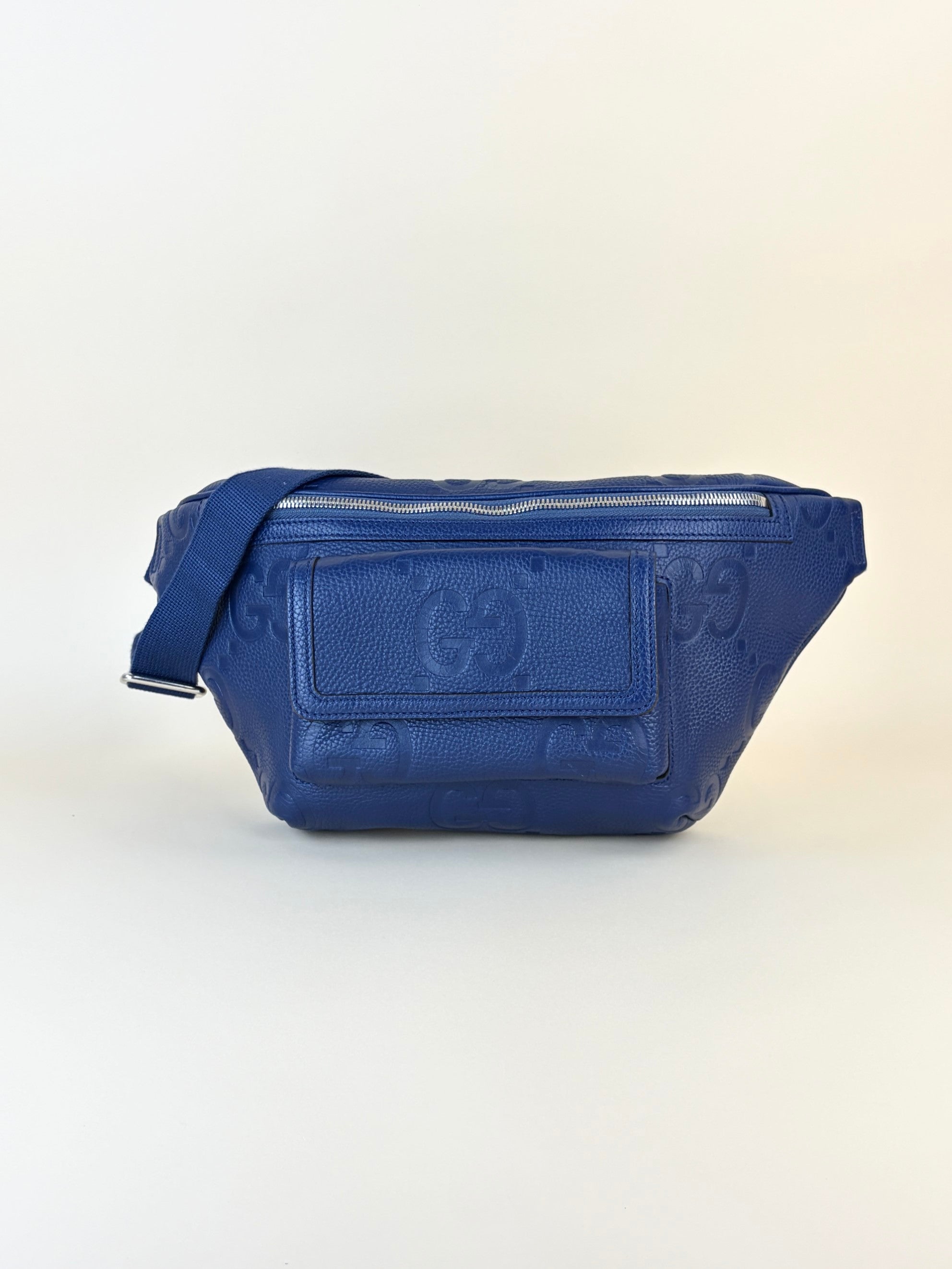 Gucci blue embossed calfskin Piombo gg pocket beltbag
