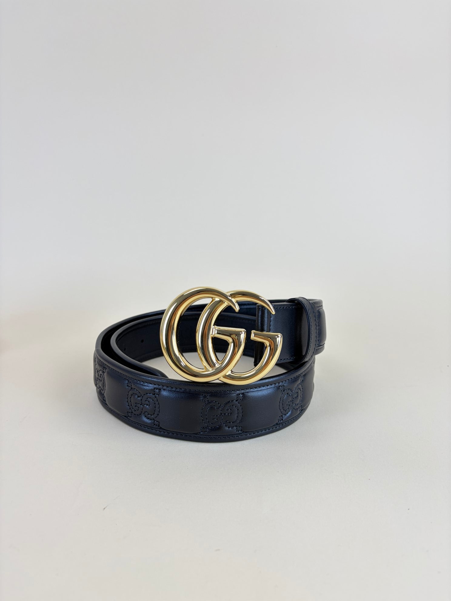 Gucci Black Double G shiny buckle wide belt