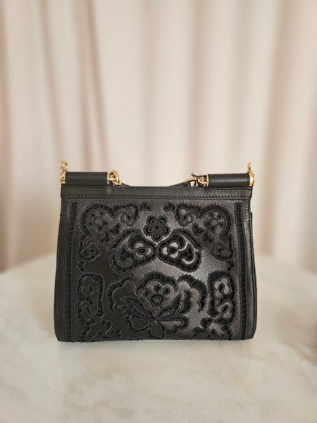 Dolce & Gabbana Black Embroidered Laser Cut Miss Sicily Satchel Medium Bag-handbag-Dolce & Gabbana-The Closet Egypt