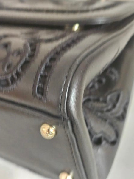 Dolce & Gabbana Black Embroidered Laser Cut Miss Sicily Satchel Medium Bag-handbag-Dolce & Gabbana-The Closet Egypt