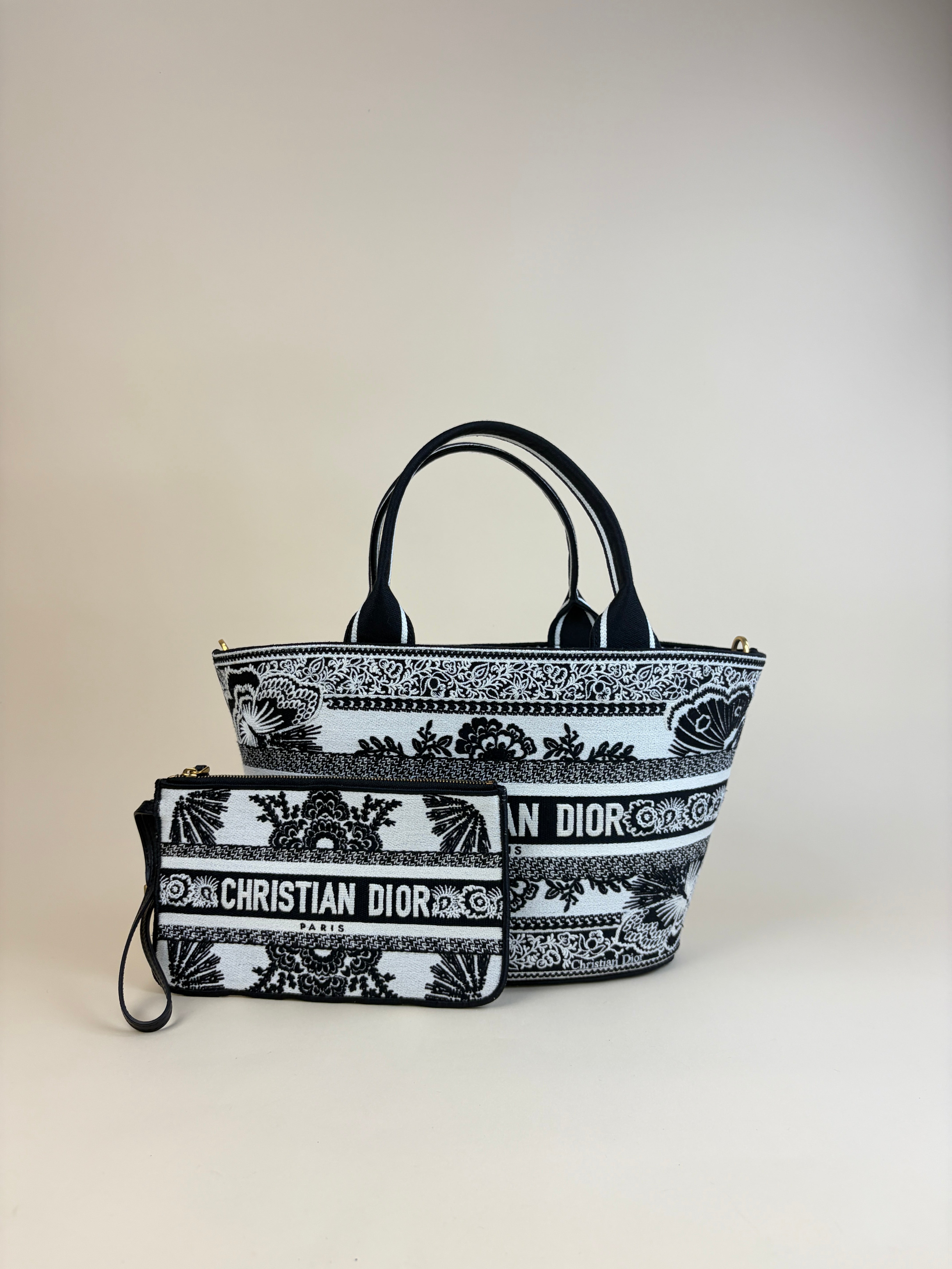 Christian Dior Bicolor Embroidered Butterfly Bandana Print Hat Basket Bag