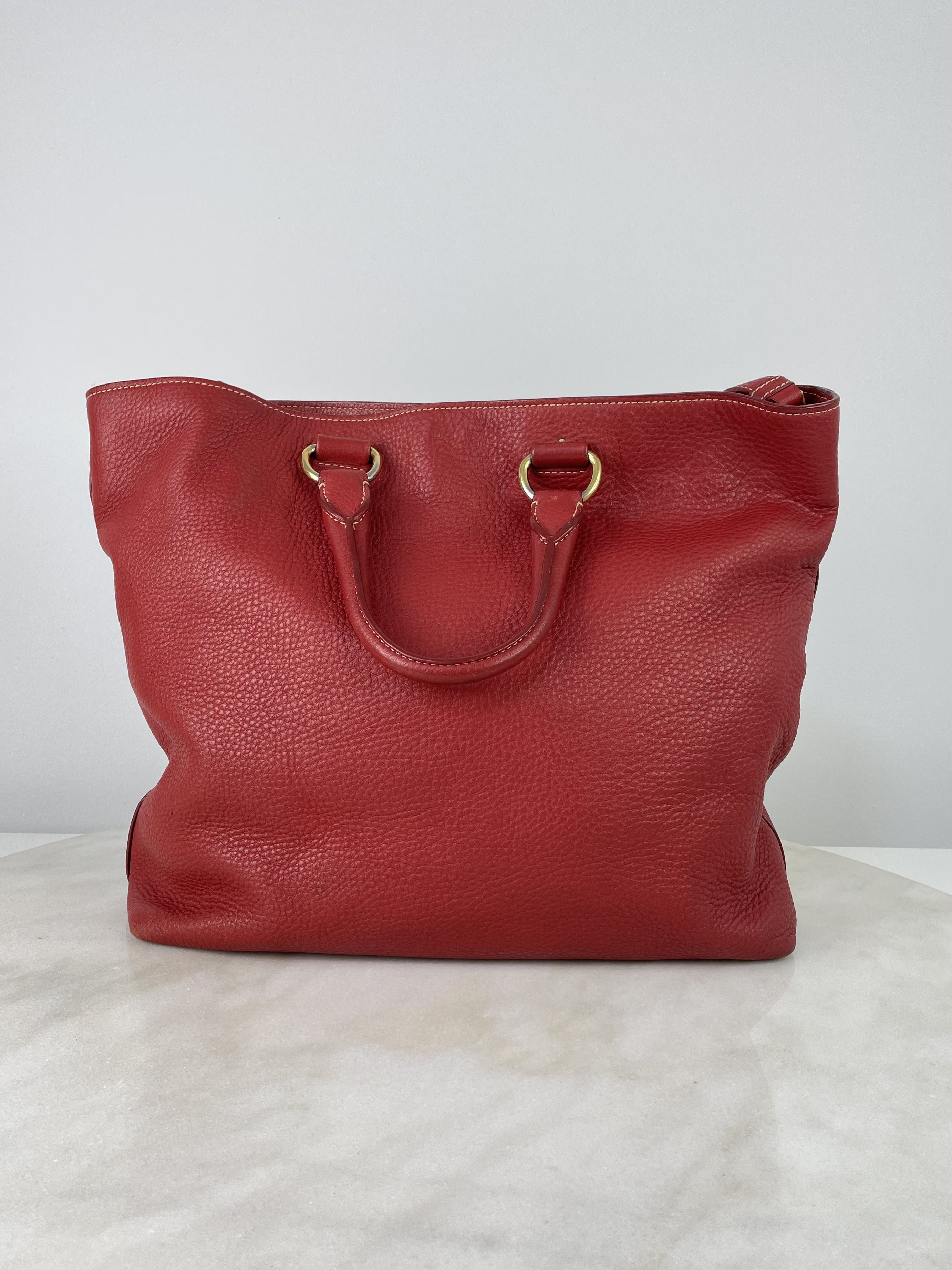 Prada Red Vitello Daino Tote Bag W/ Strap
