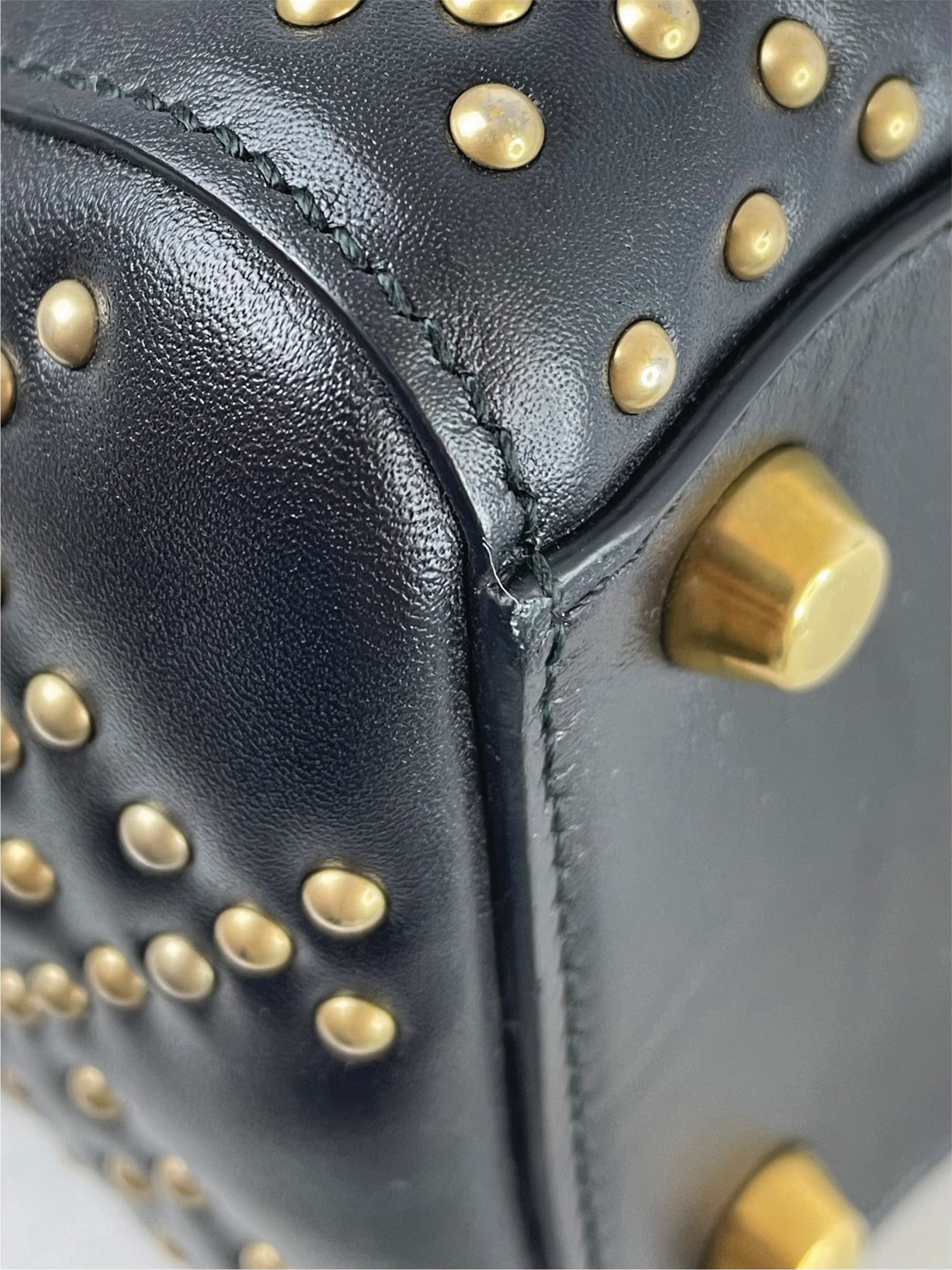 Christian Dior Black Supple Lady Dior Medium Studded Hand Bag W/ Strap