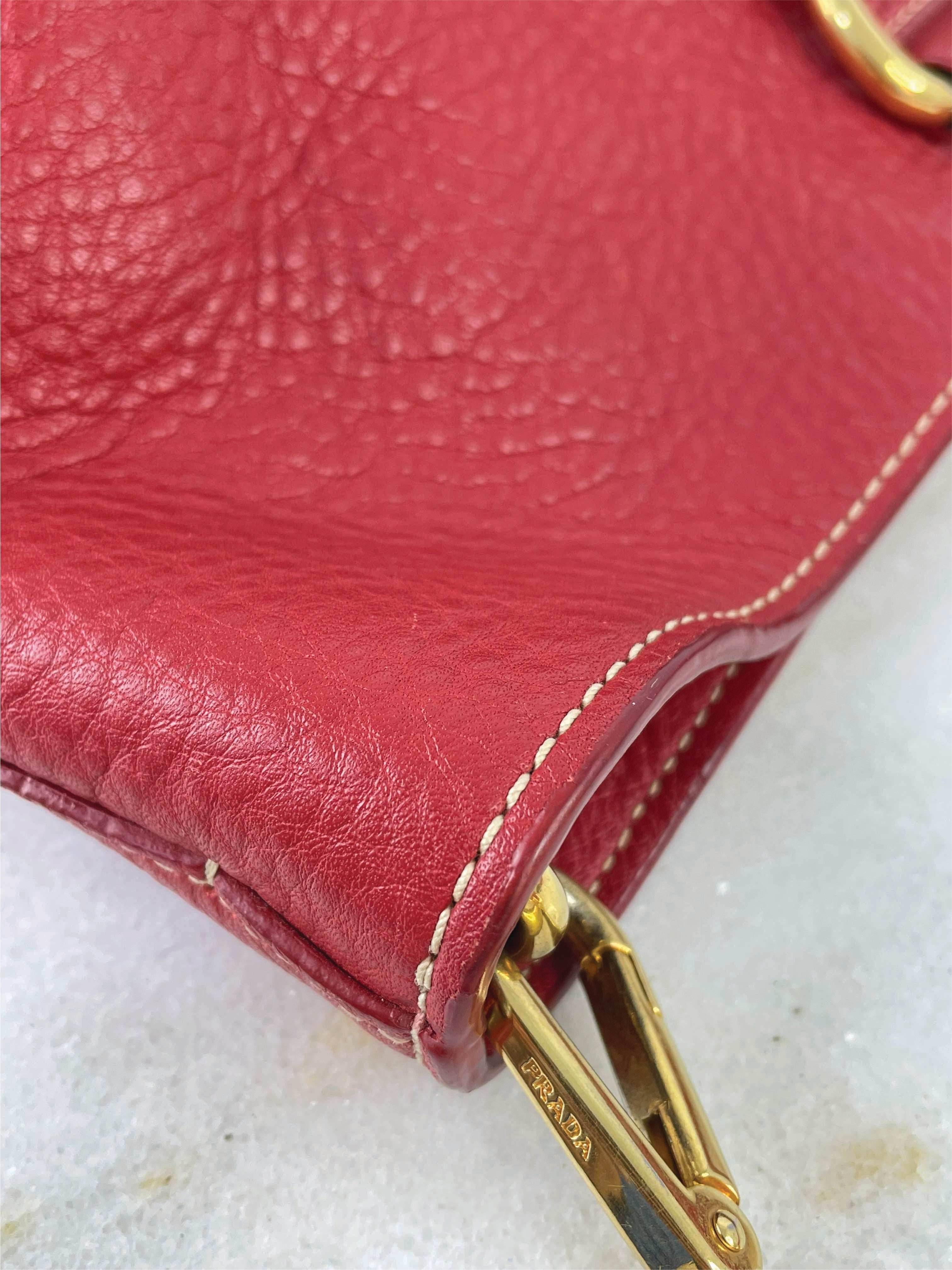 Prada Red Vitello Daino Tote Bag W/ Strap