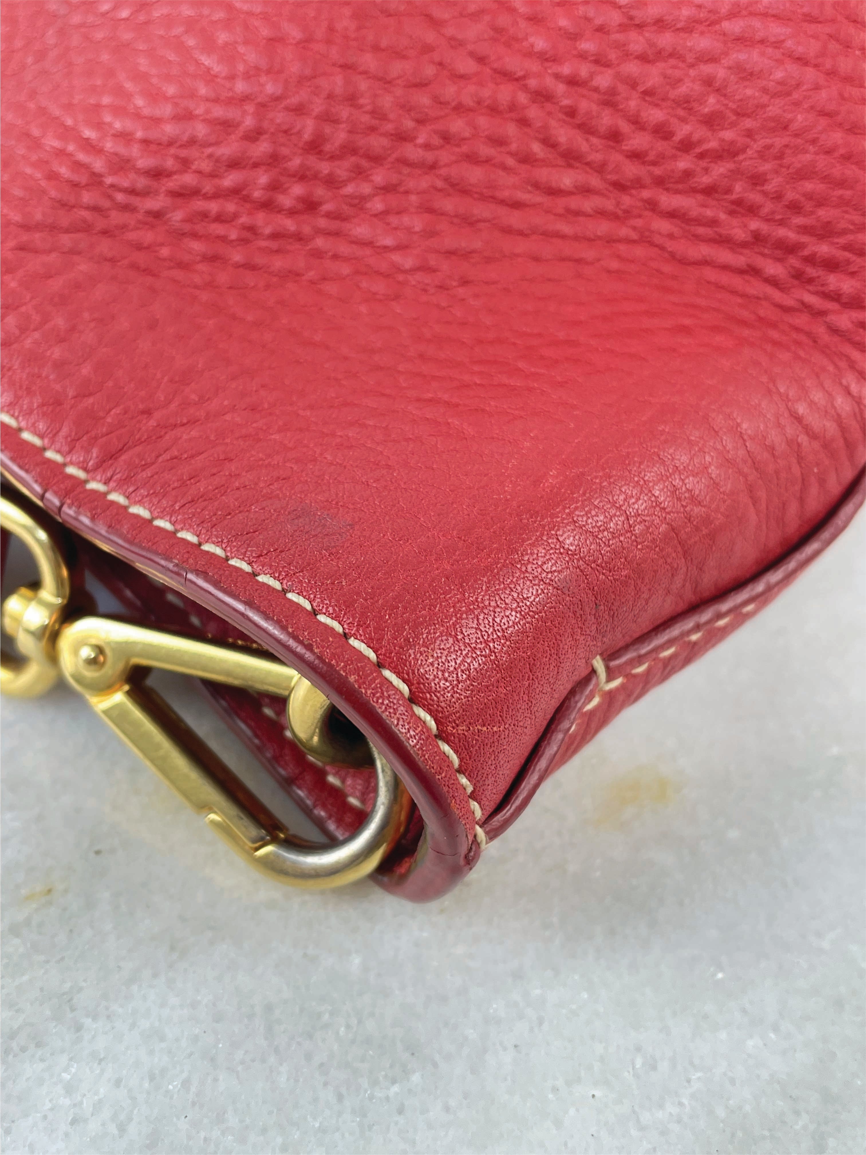 Prada Red Vitello Daino Tote Bag W/ Strap