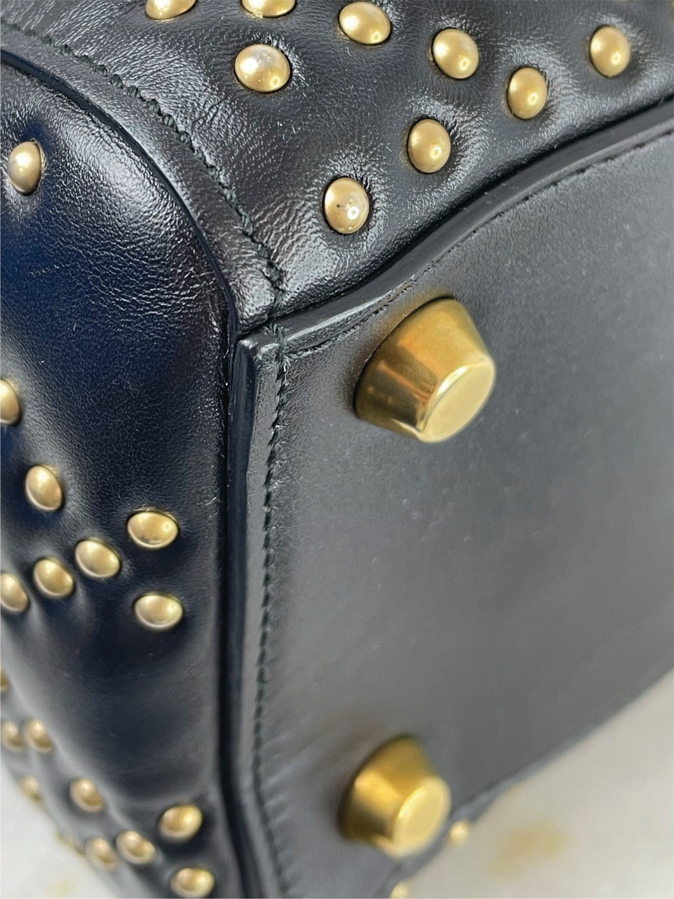 Christian Dior Black Supple Lady Dior Medium Studded Hand Bag W/ Strap