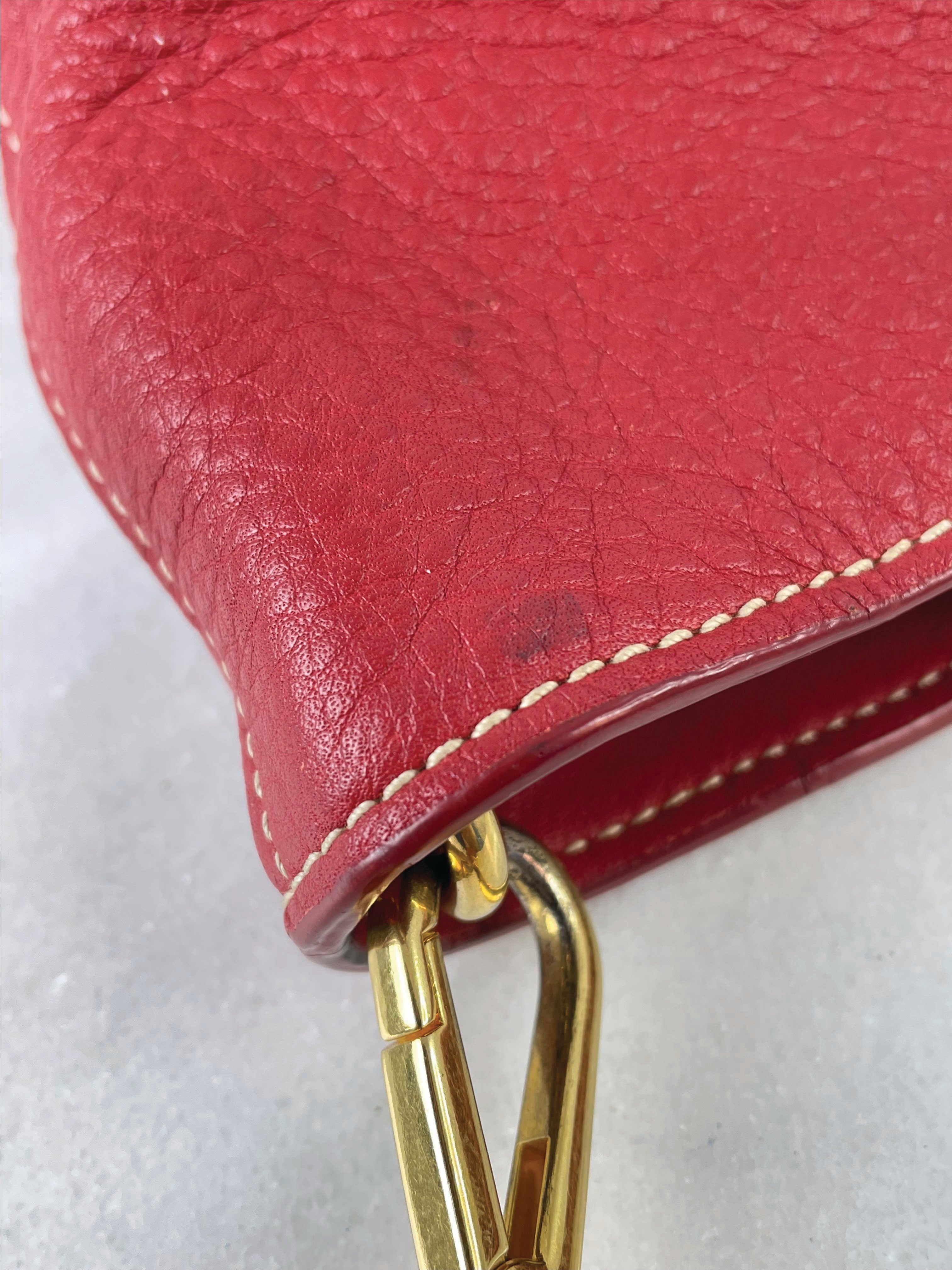 Prada Red Vitello Daino Tote Bag W/ Strap