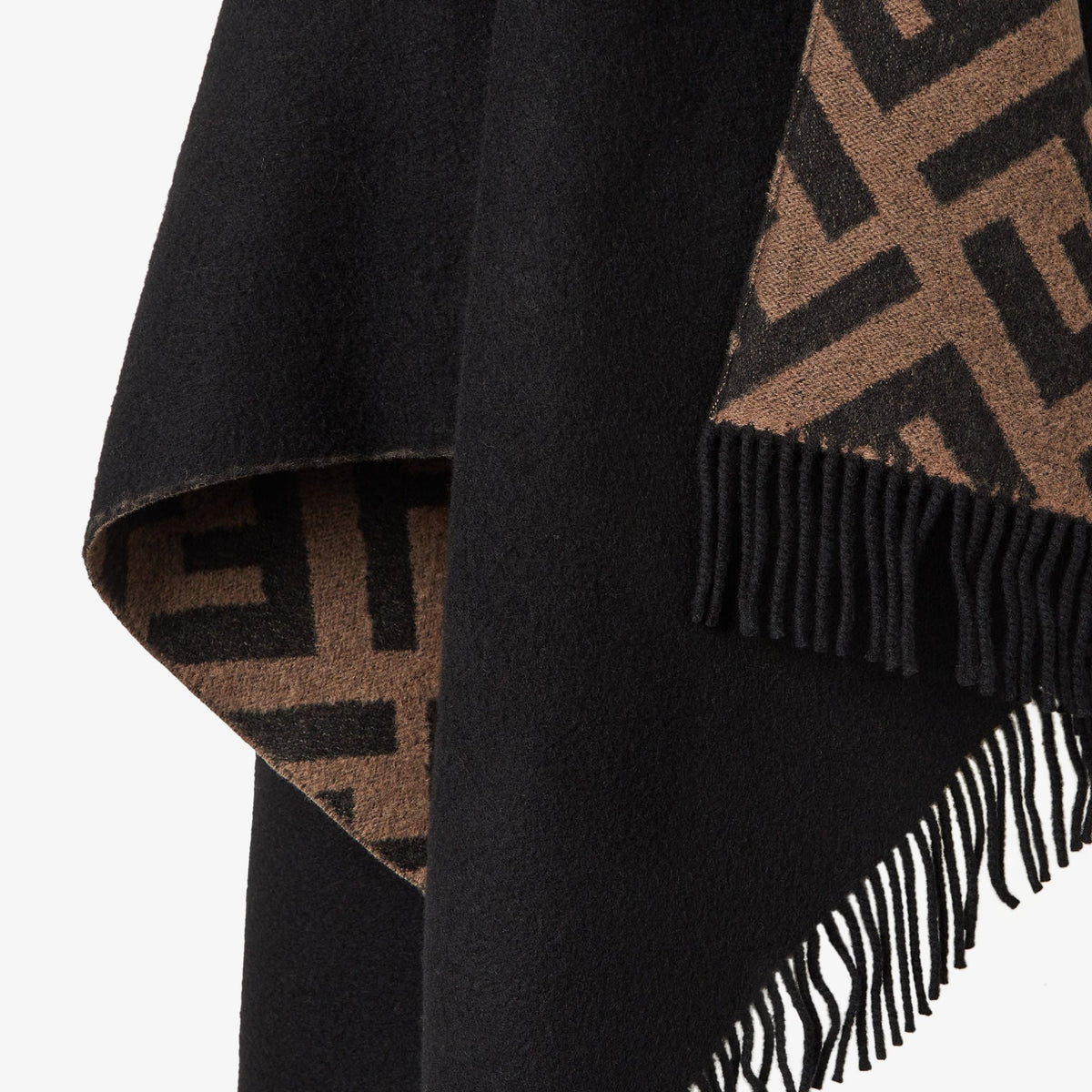 FENDI reversible Brown ff poncho wool /cashmere
