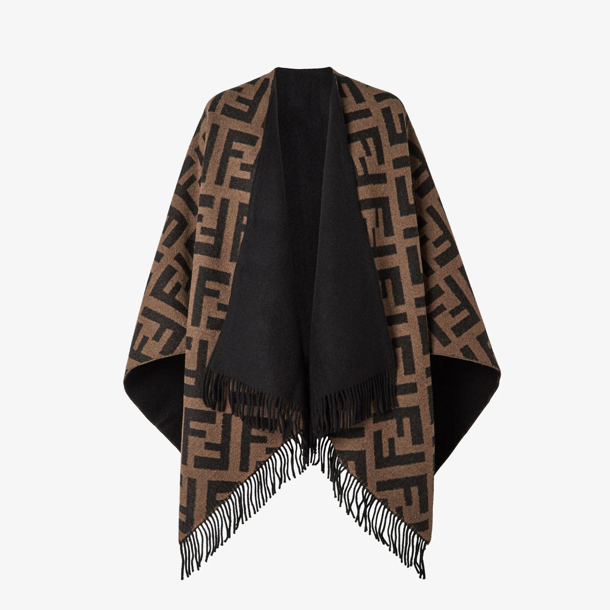 FENDI reversible Brown ff poncho wool /cashmere