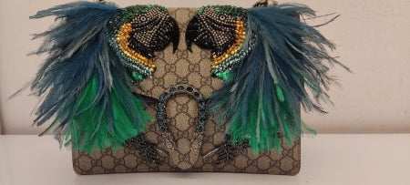 Gucci Bicolor GG Supreme Monogram Feather Embroidered Parrot Dionysus Bag-handbag-Gucci-The Closet Egypt