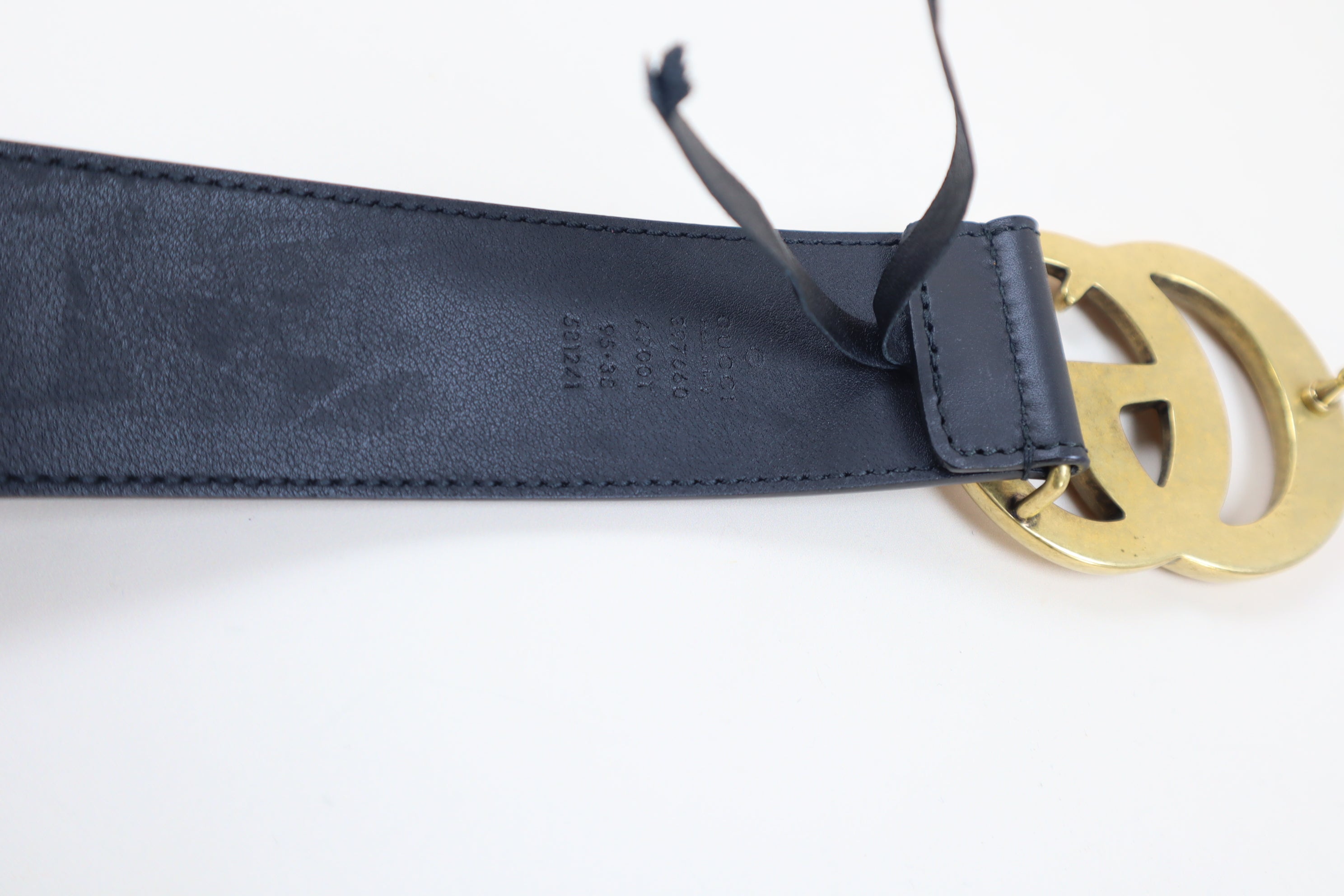 Gucci Black GG Wide Belt with Shiny Buckle 38