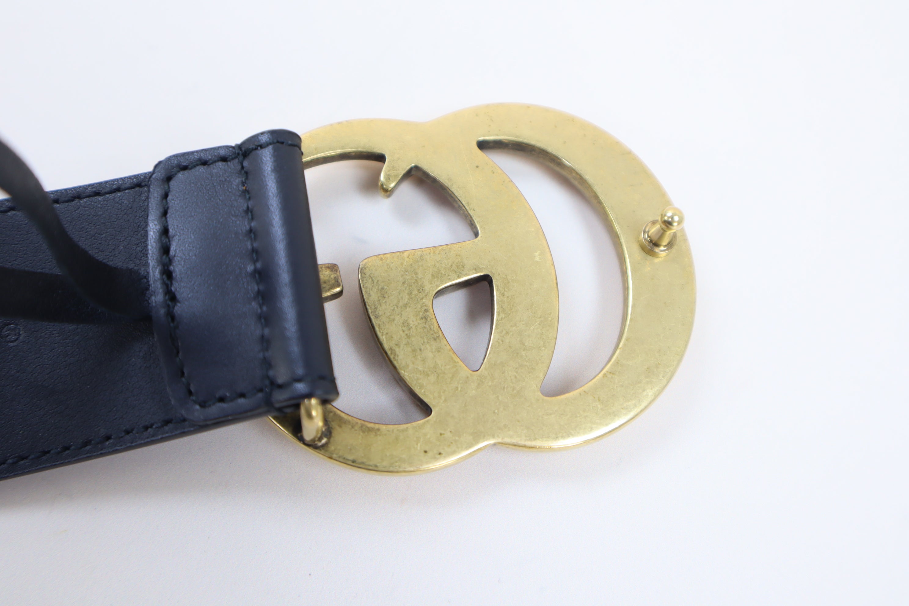 Gucci Black GG Wide Belt with Shiny Buckle 38