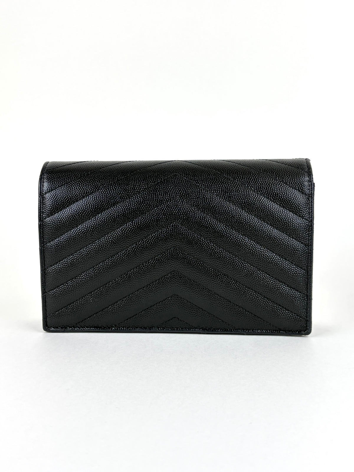 YSL black grain de Poudre leather Cassandre envelope wallet on chain