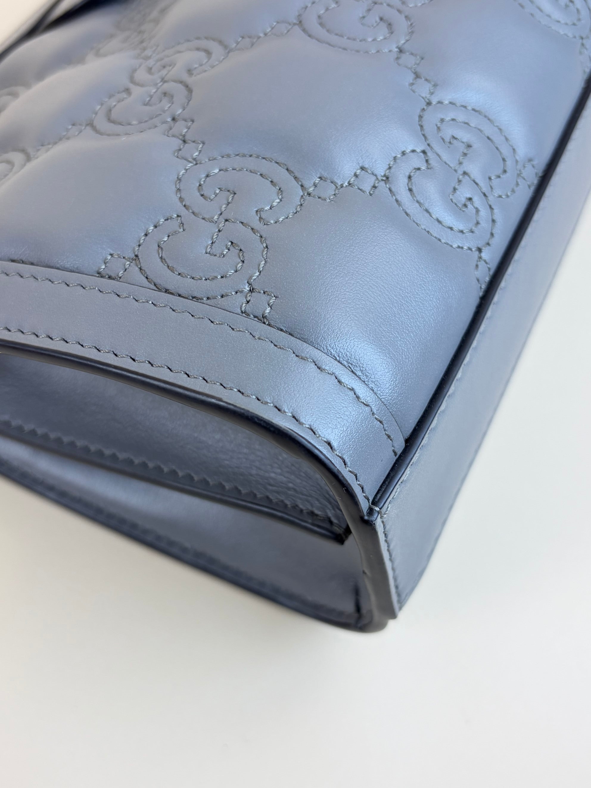 Gucci dusty grey natural calfskin gg matelassé small