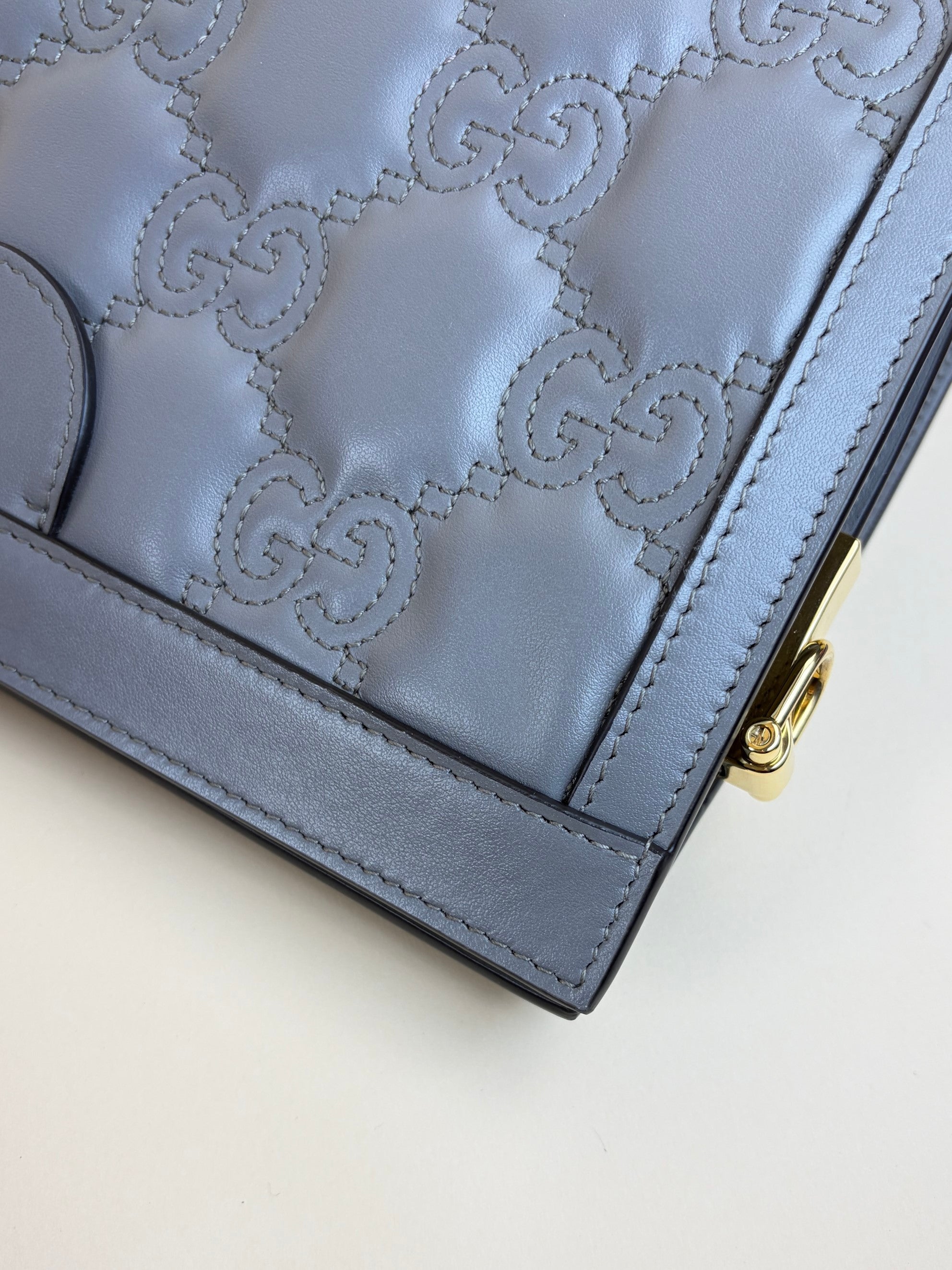 Gucci dusty grey natural calfskin gg matelassé small