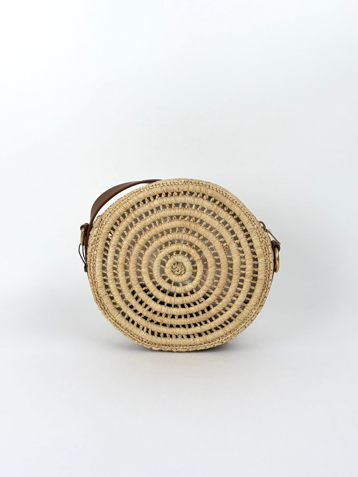 YSL natural /brick raffia round crossbody bag