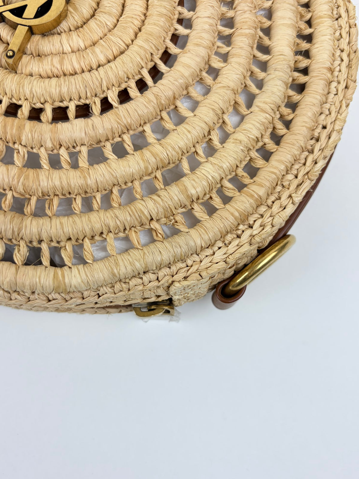 YSL natural /brick raffia round crossbody bag