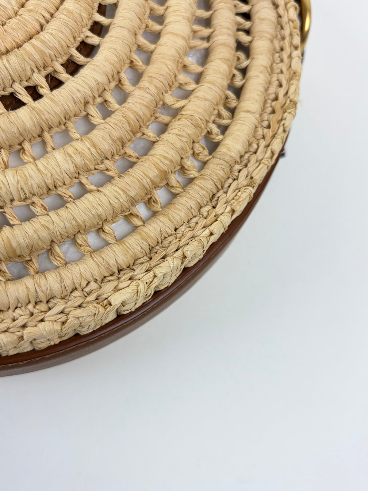 YSL natural /brick raffia round crossbody bag