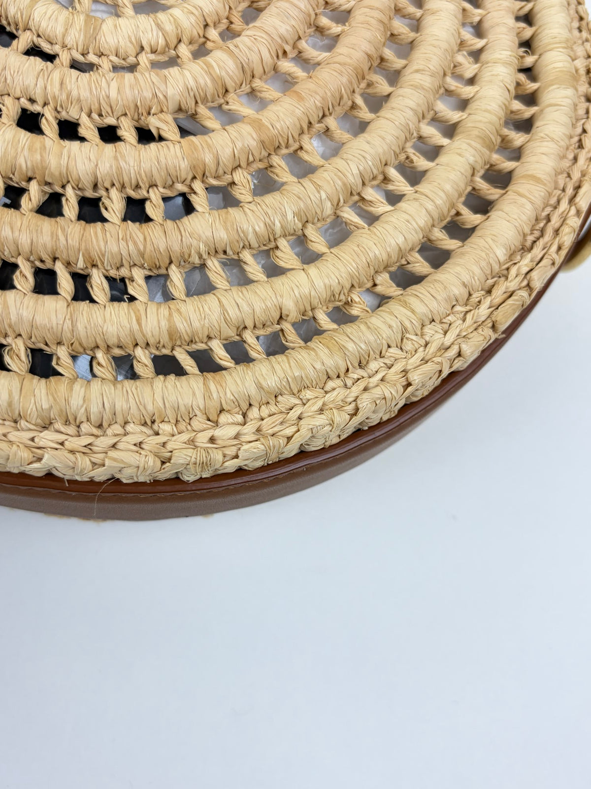 YSL natural /brick raffia round crossbody bag