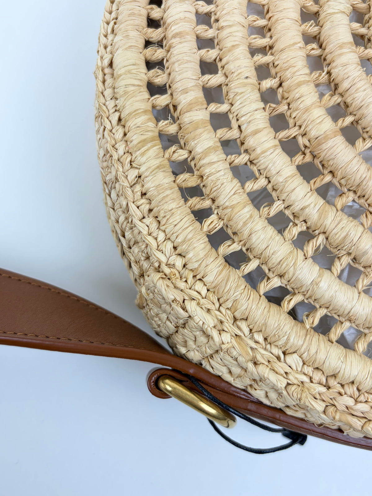 YSL natural /brick raffia round crossbody bag