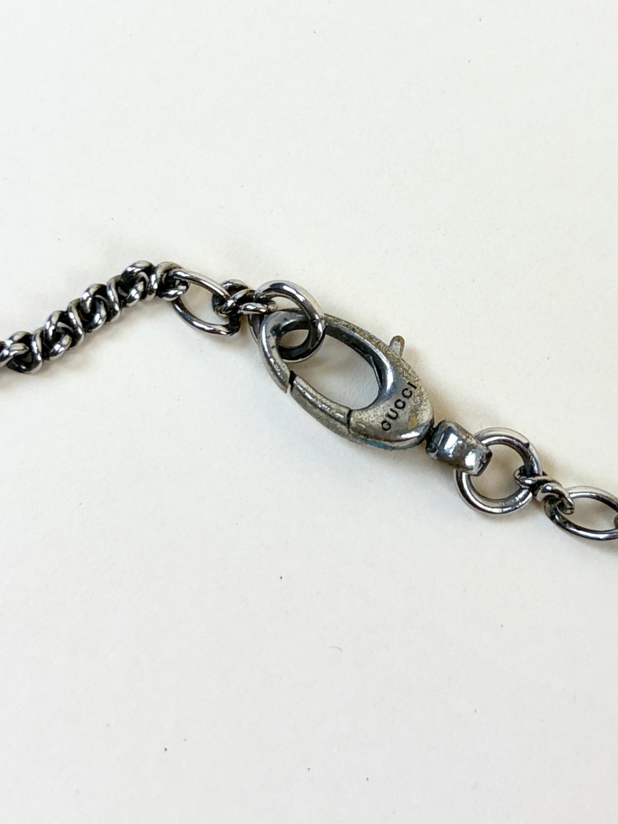 Gucci Silver Lion Head Pendant Engraved Necklace