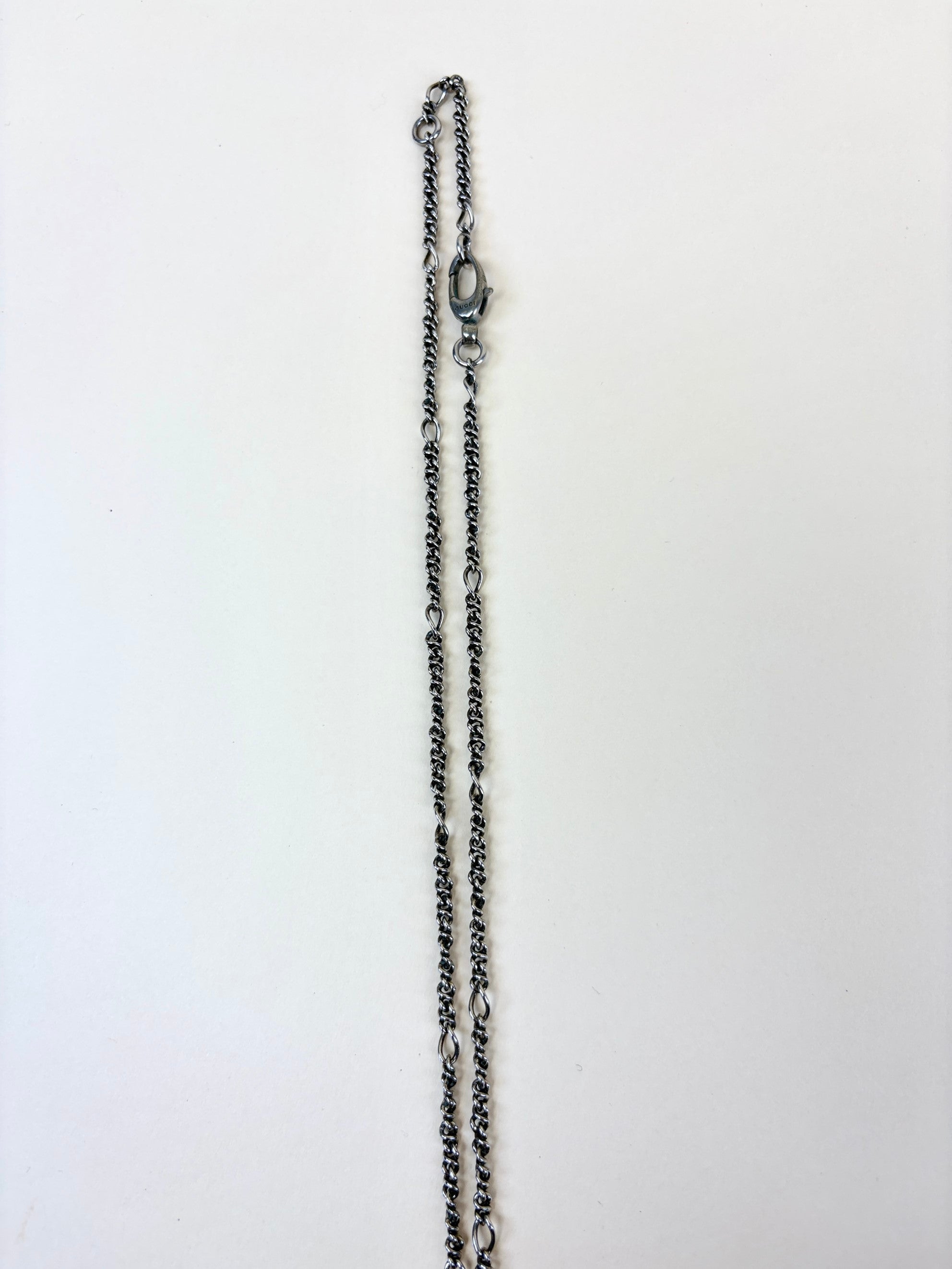 Gucci Silver Lion Head Pendant Engraved Necklace