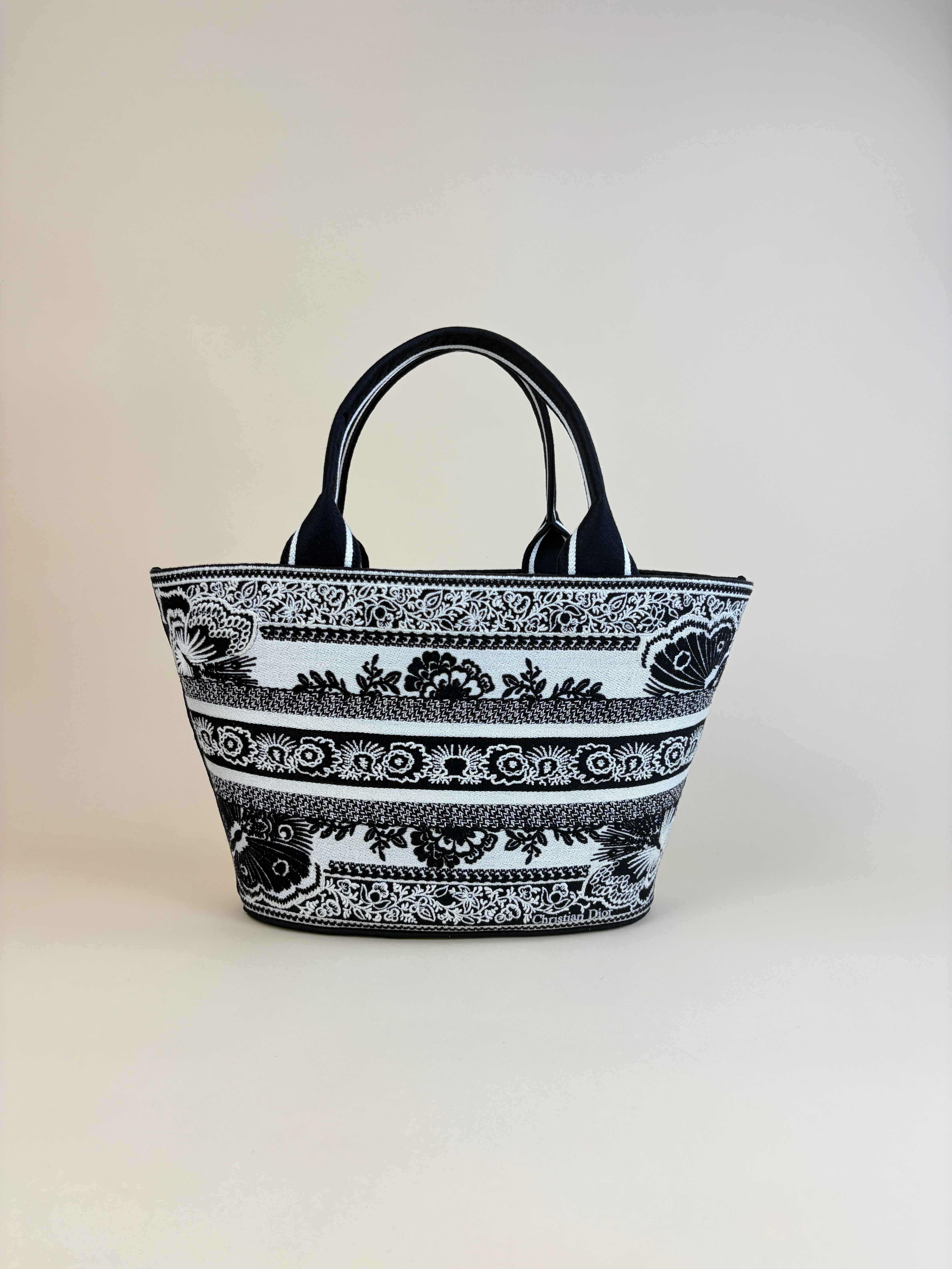 Christian Dior Bicolor Embroidered Butterfly Bandana Print Hat Basket Bag