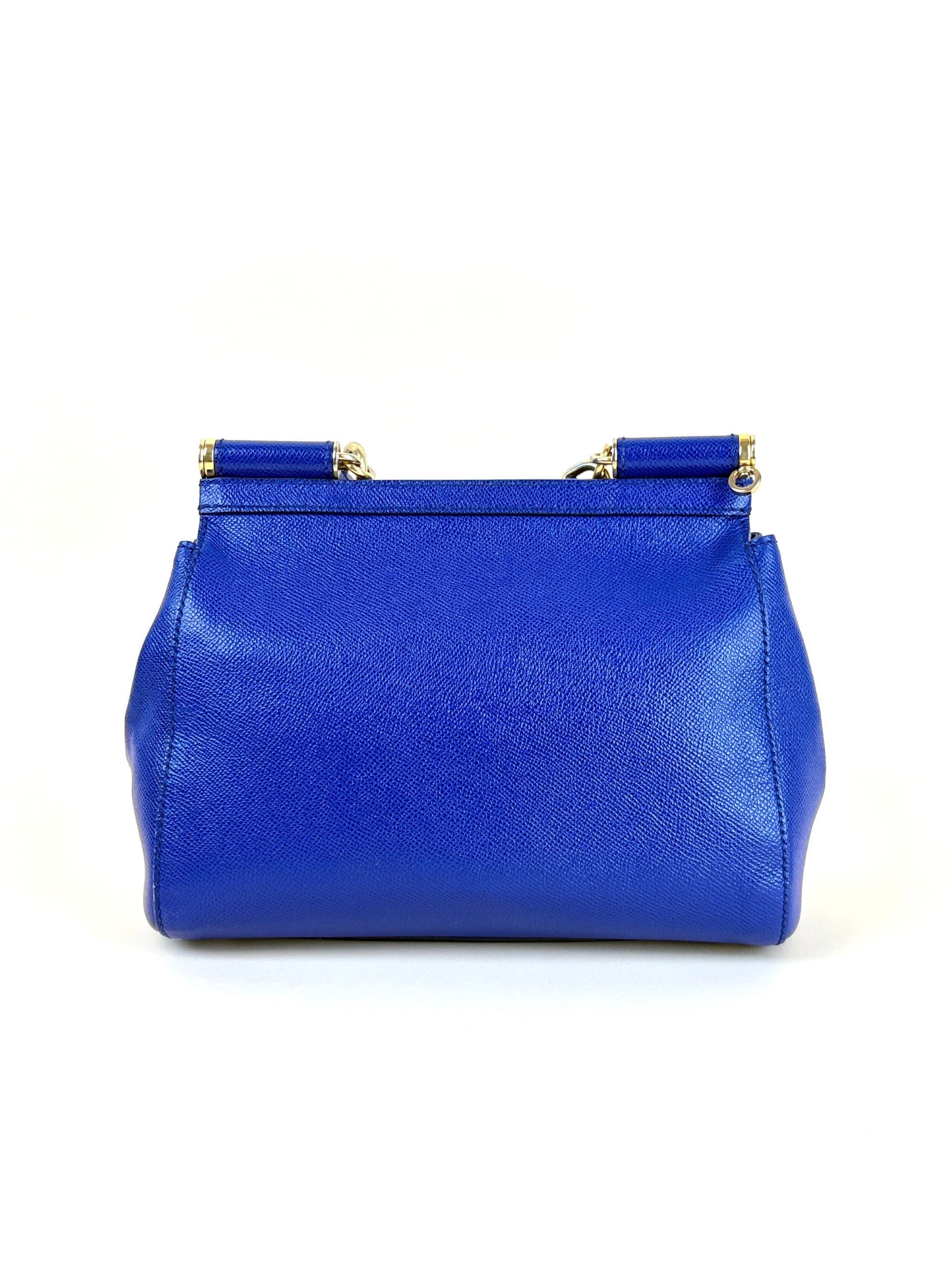 Dolce & Gabbana Blue Dauphine Large Sicily Handbag with Strap