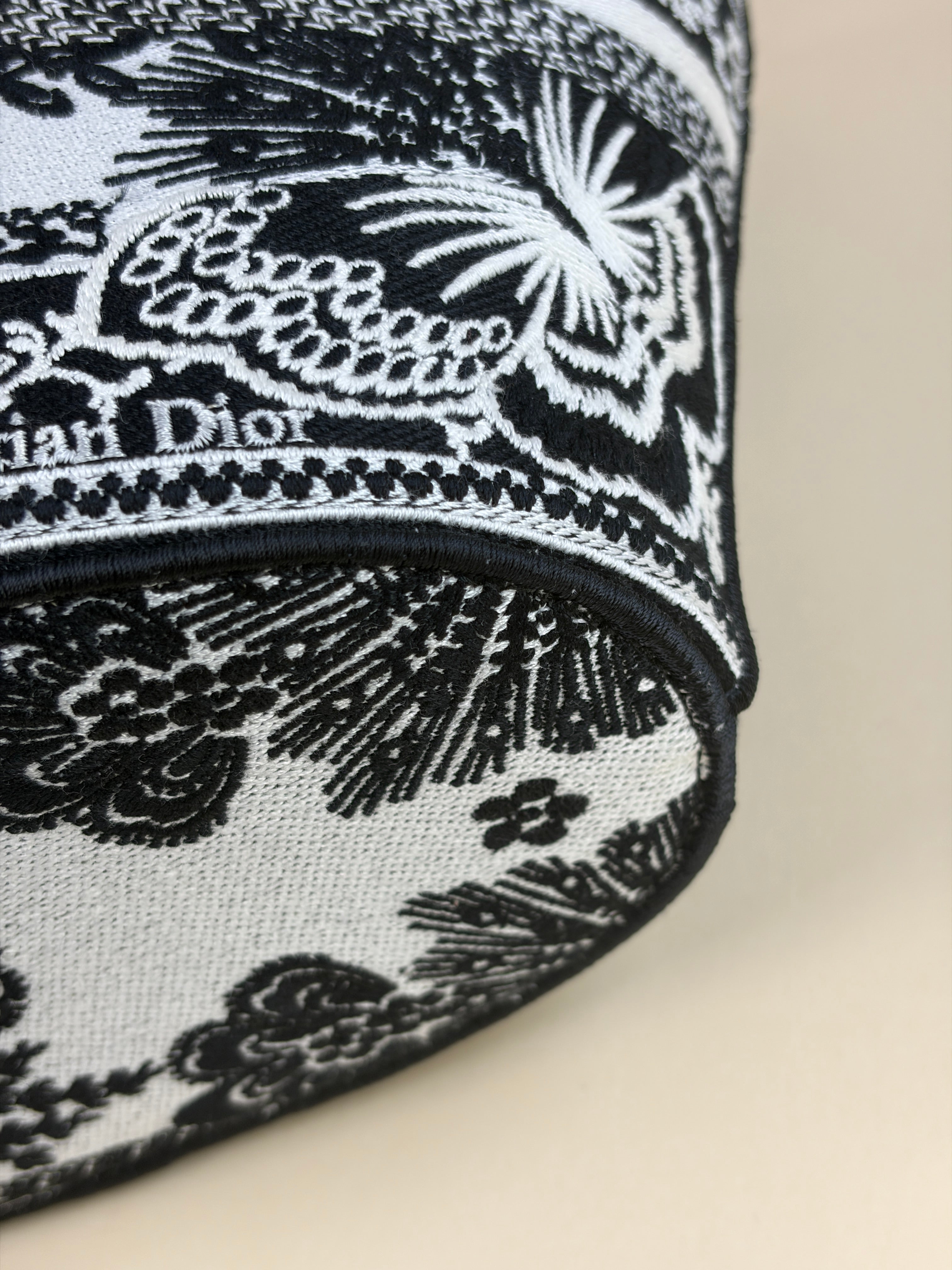 Christian Dior Bicolor Embroidered Butterfly Bandana Print Hat Basket Bag