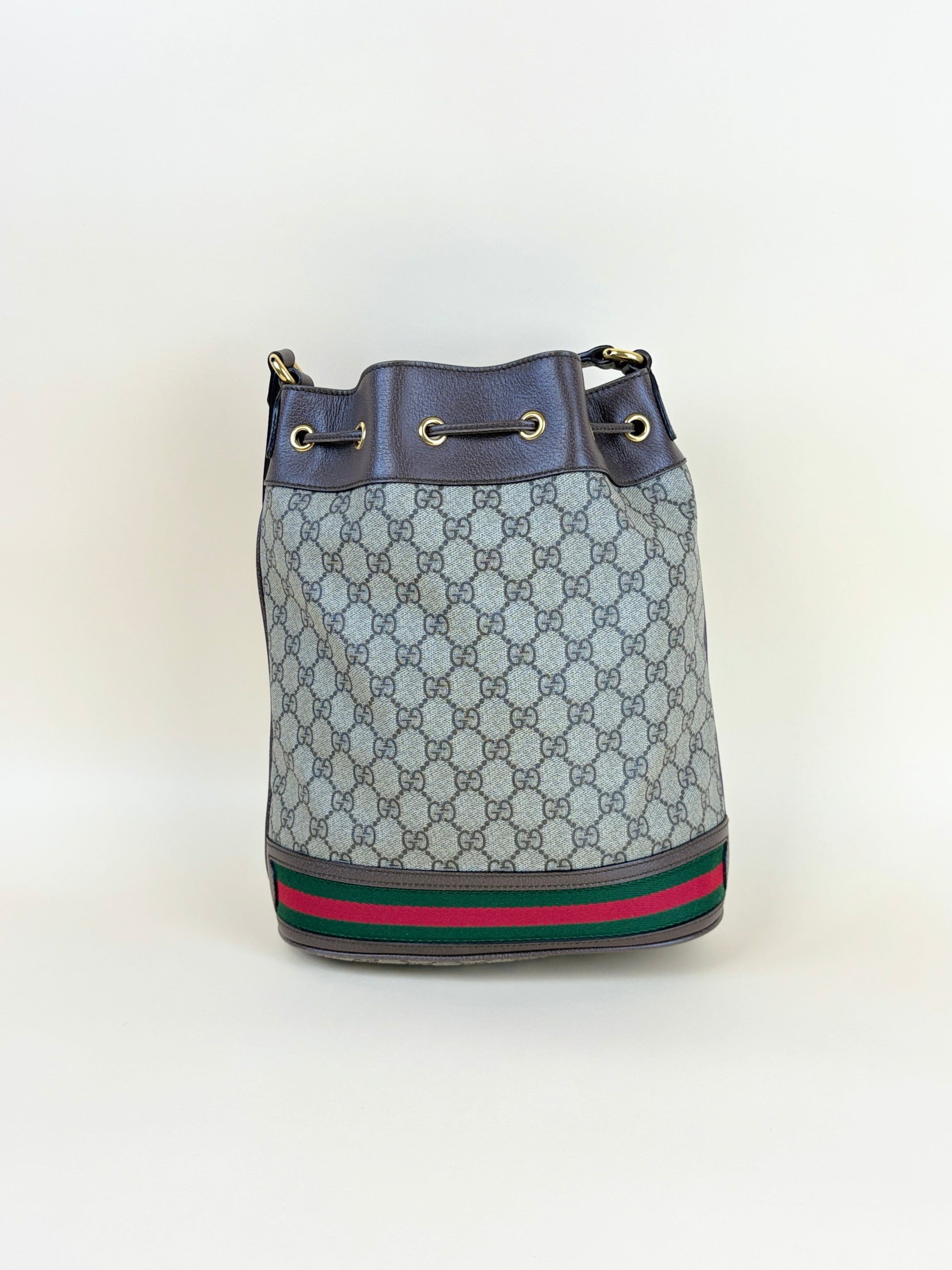Gucci Bicolor GG Supreme Monogram Web Ophidia Bucket Bag