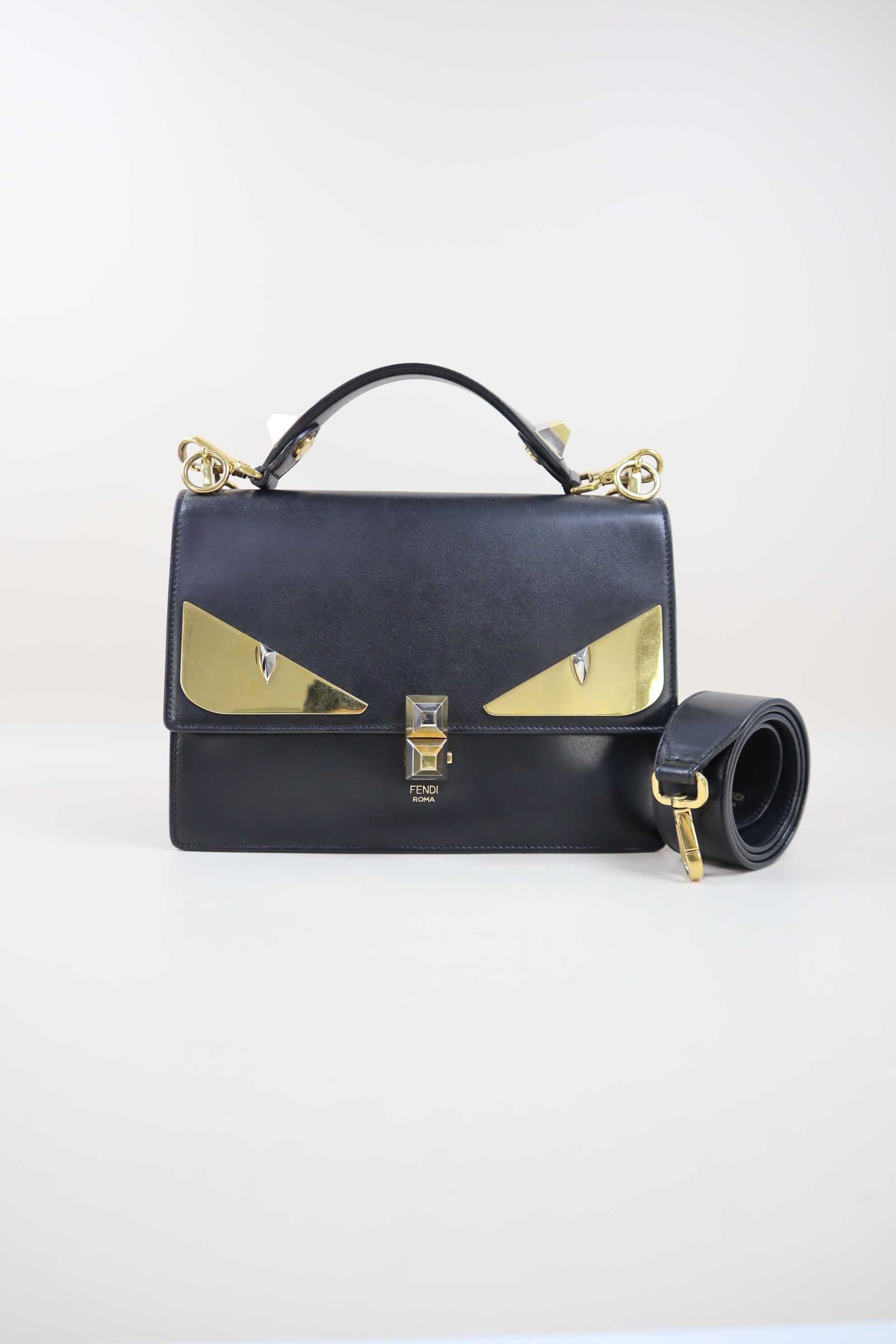 Fendi Black Monster Eye Top Handle Bag with Strap