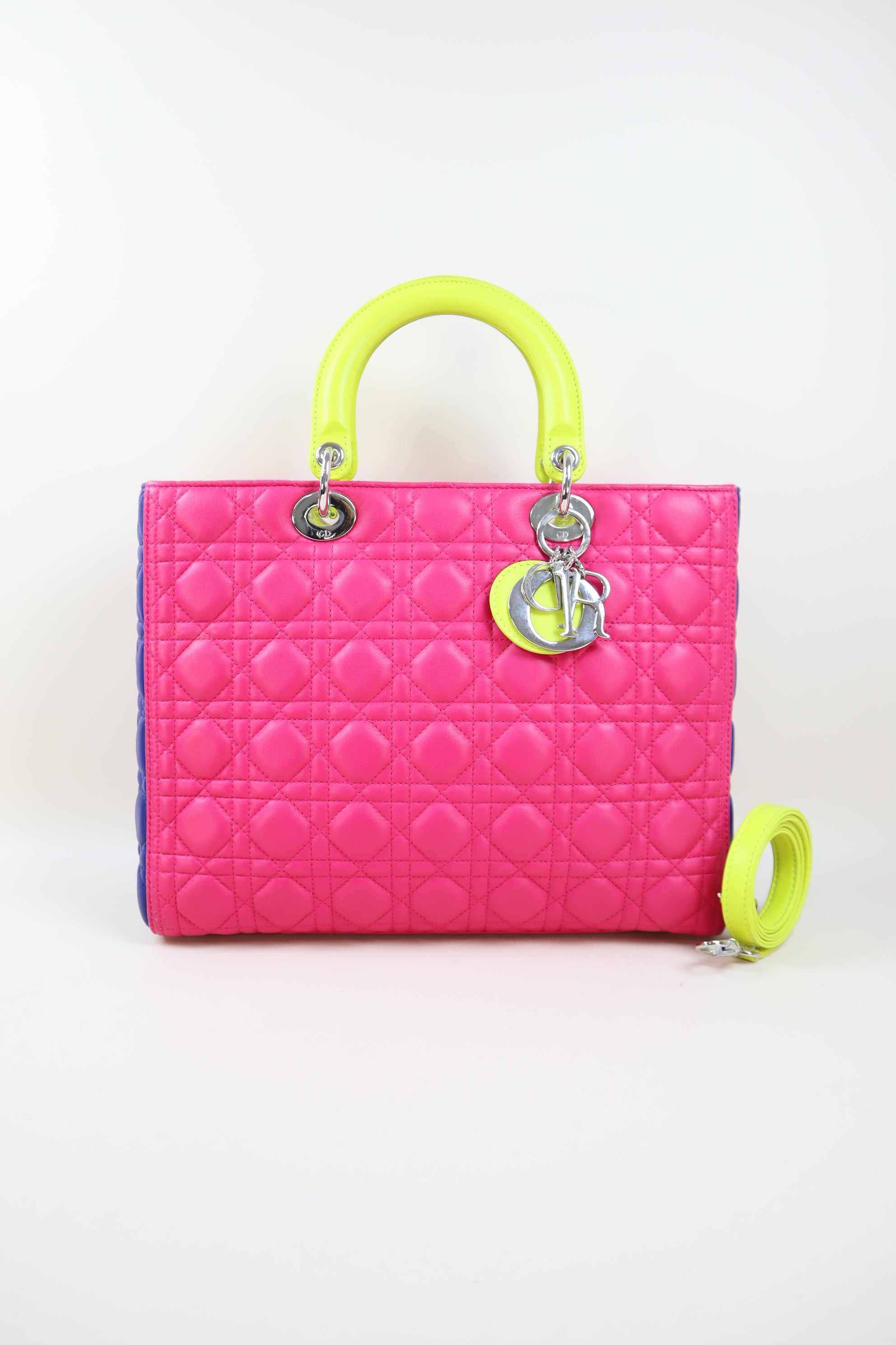 Christian Dior Tricolor Cannage Lady Dior Large with Strap