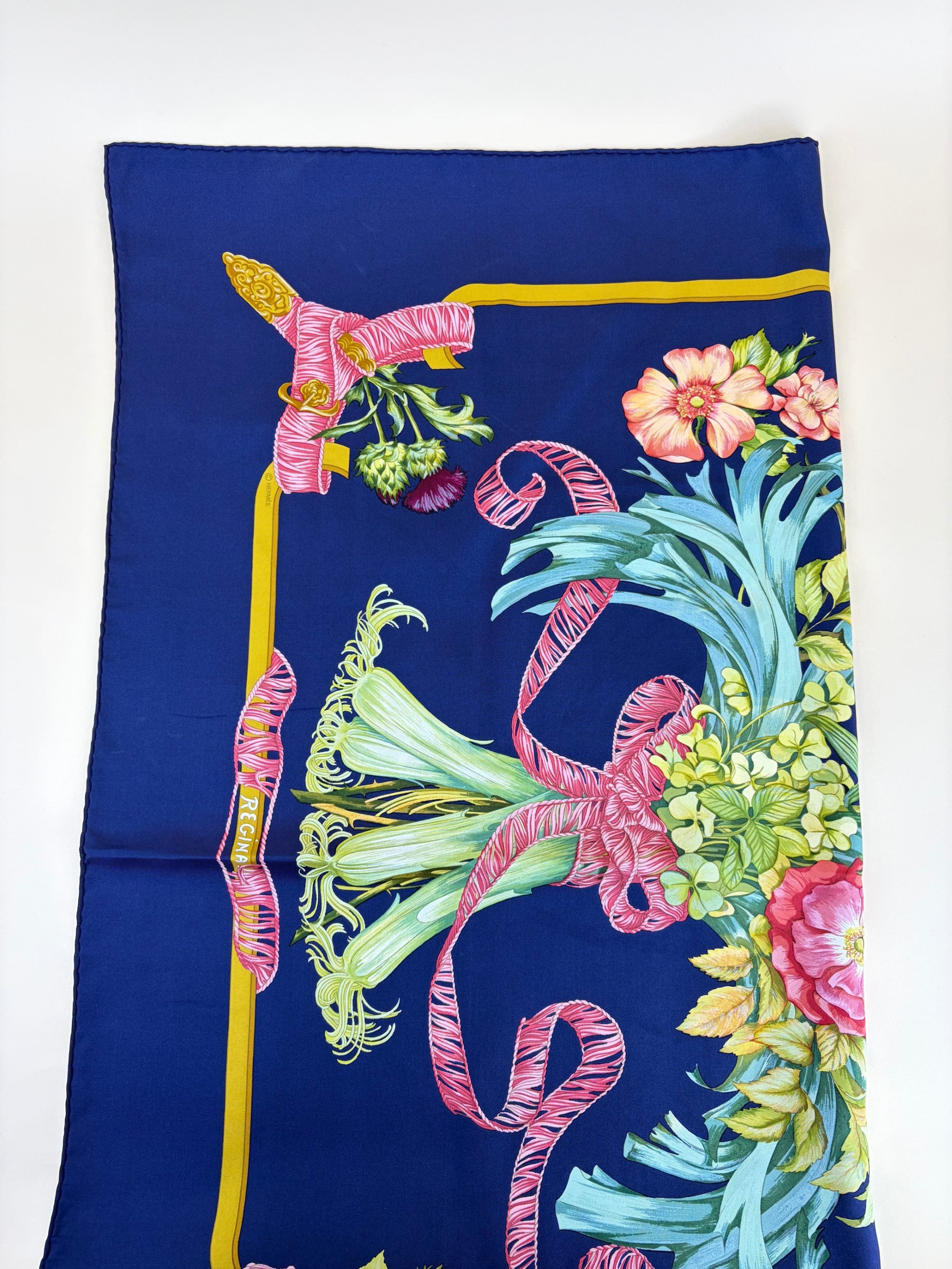Hermes blue floral regina 1997 square silk scarf