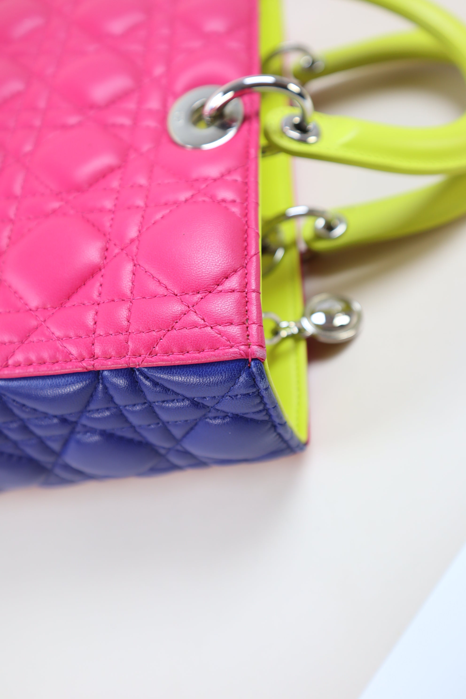 Christian Dior Tricolor Cannage Lady Dior Large with Strap