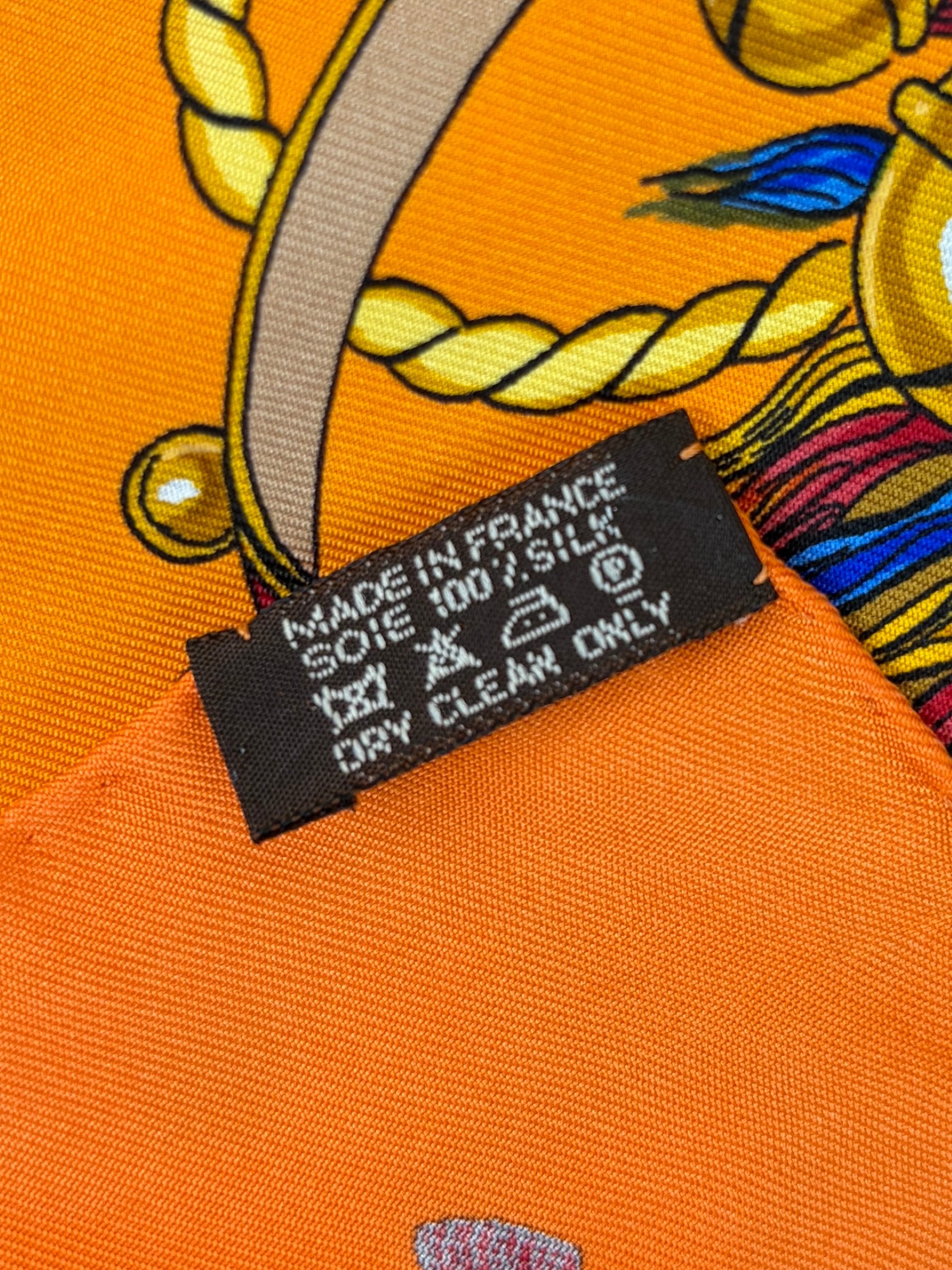 Hermes caparacons de la fransce et de lindie multi color orange silk scarf