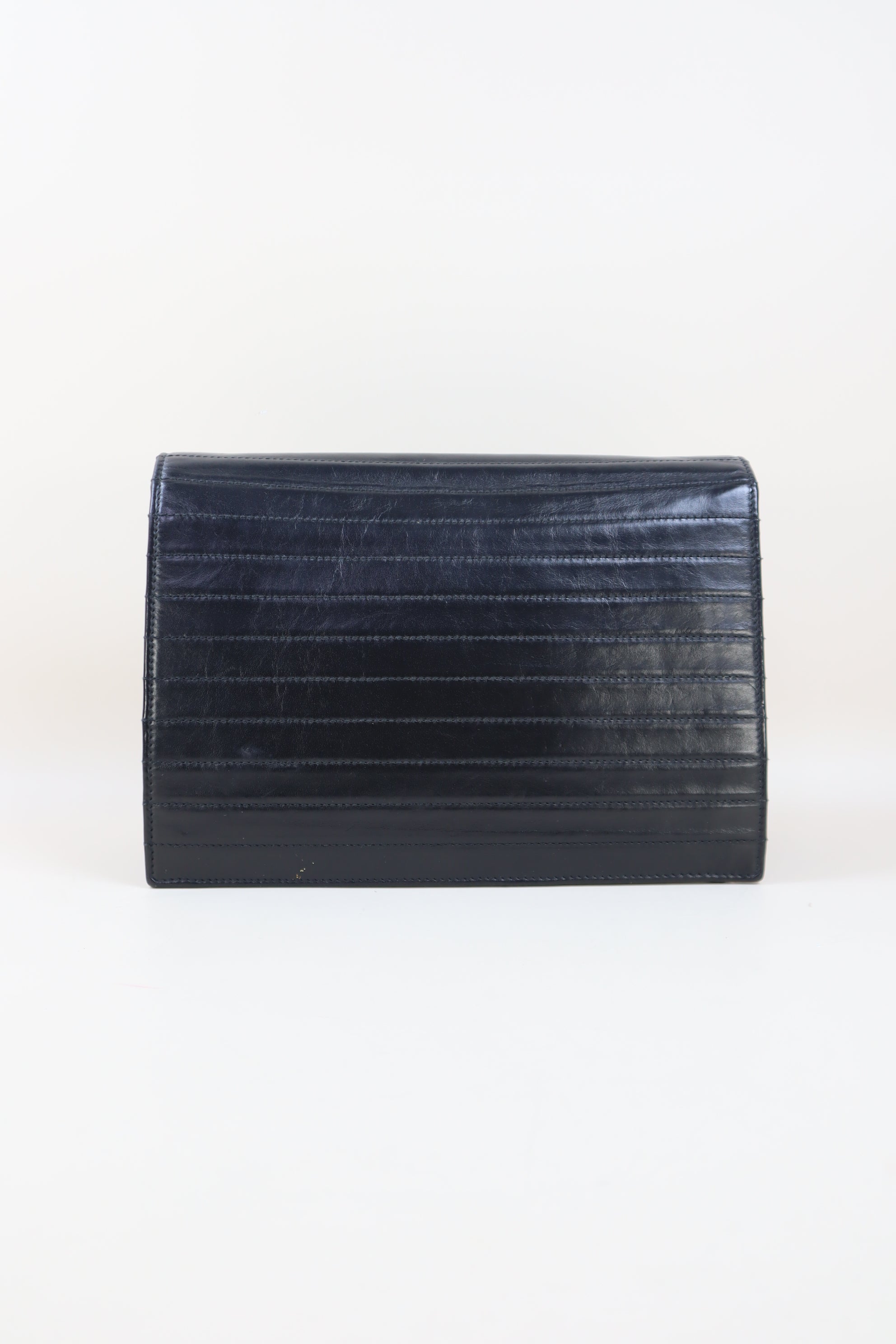 YSL Black Victoire Crinkled Flap Pouch