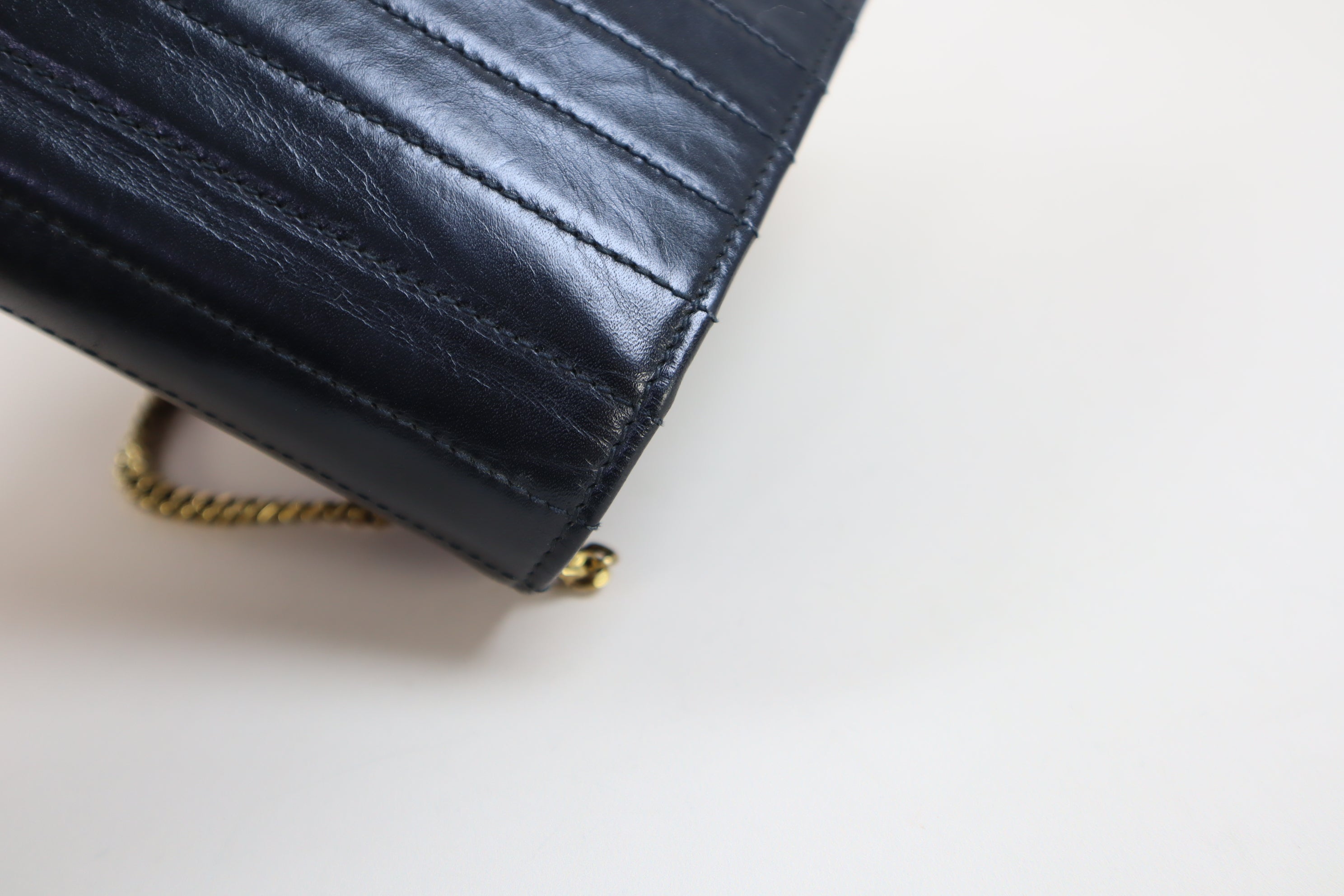 YSL Black Victoire Crinkled Flap Pouch