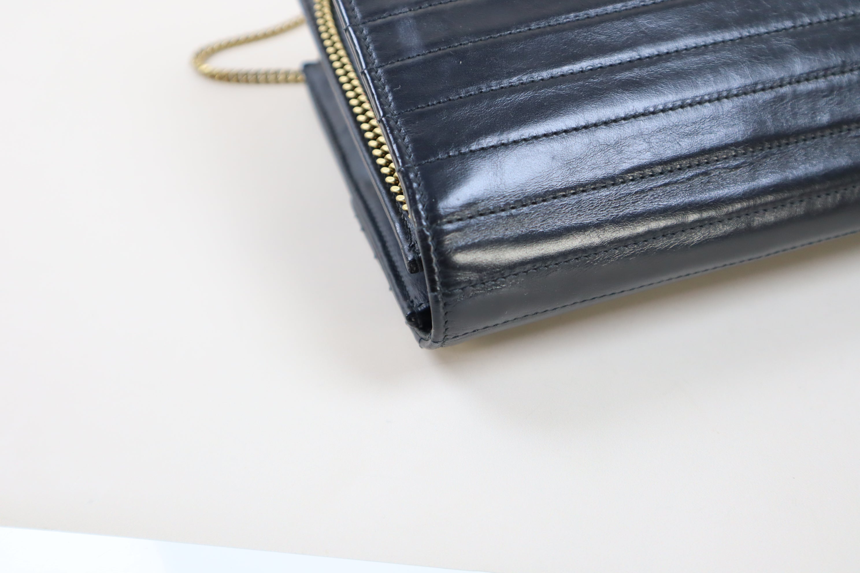 YSL Black Victoire Crinkled Flap Pouch