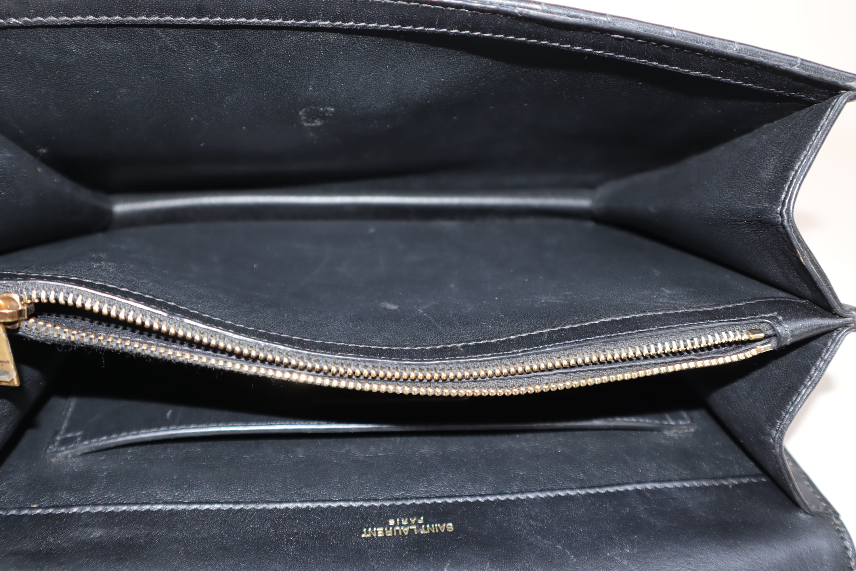 YSL Black Victoire Crinkled Flap Pouch