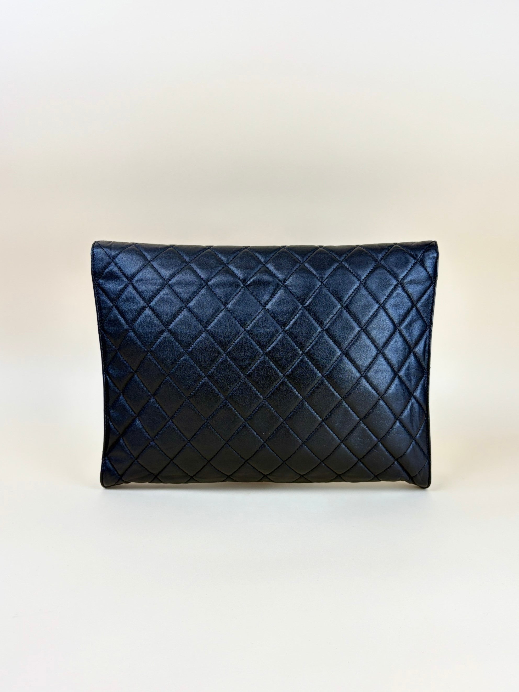 Chanel Black calfskin flap portfolio clutch