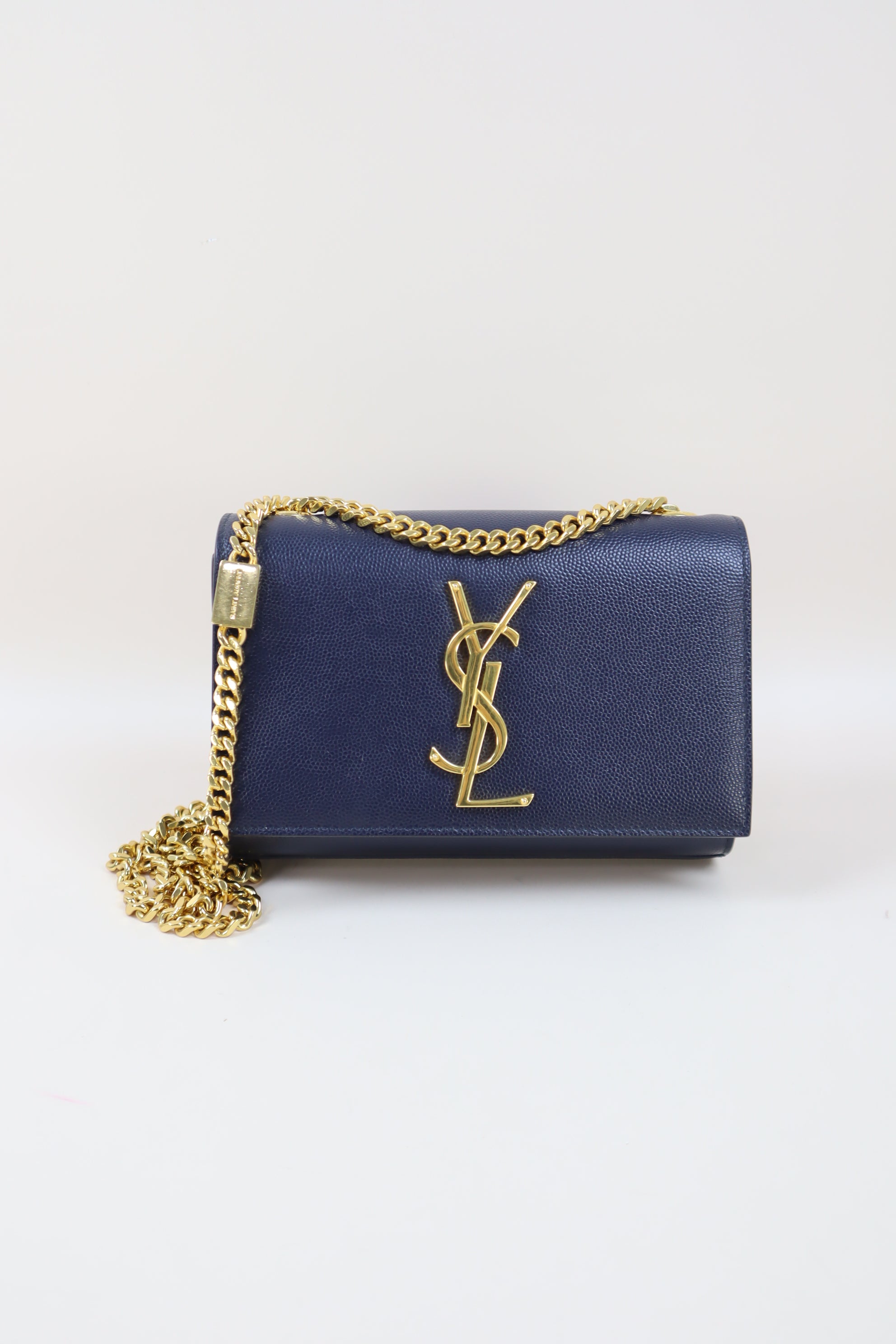 YSL Navy Blue Pebbled Small Kate Bag