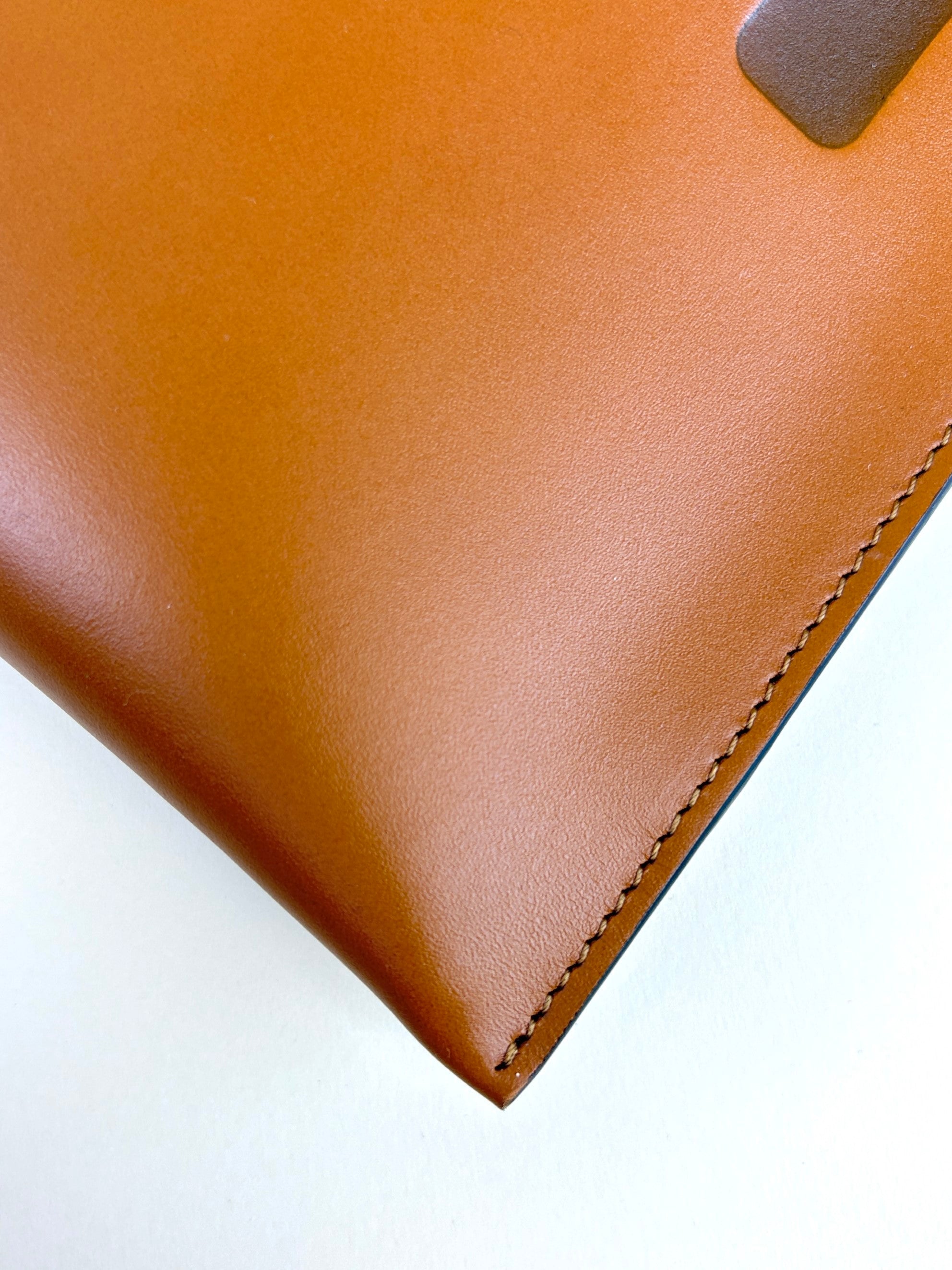 Fendi camel vitello kink Fendi roma logo embossed flat pouch