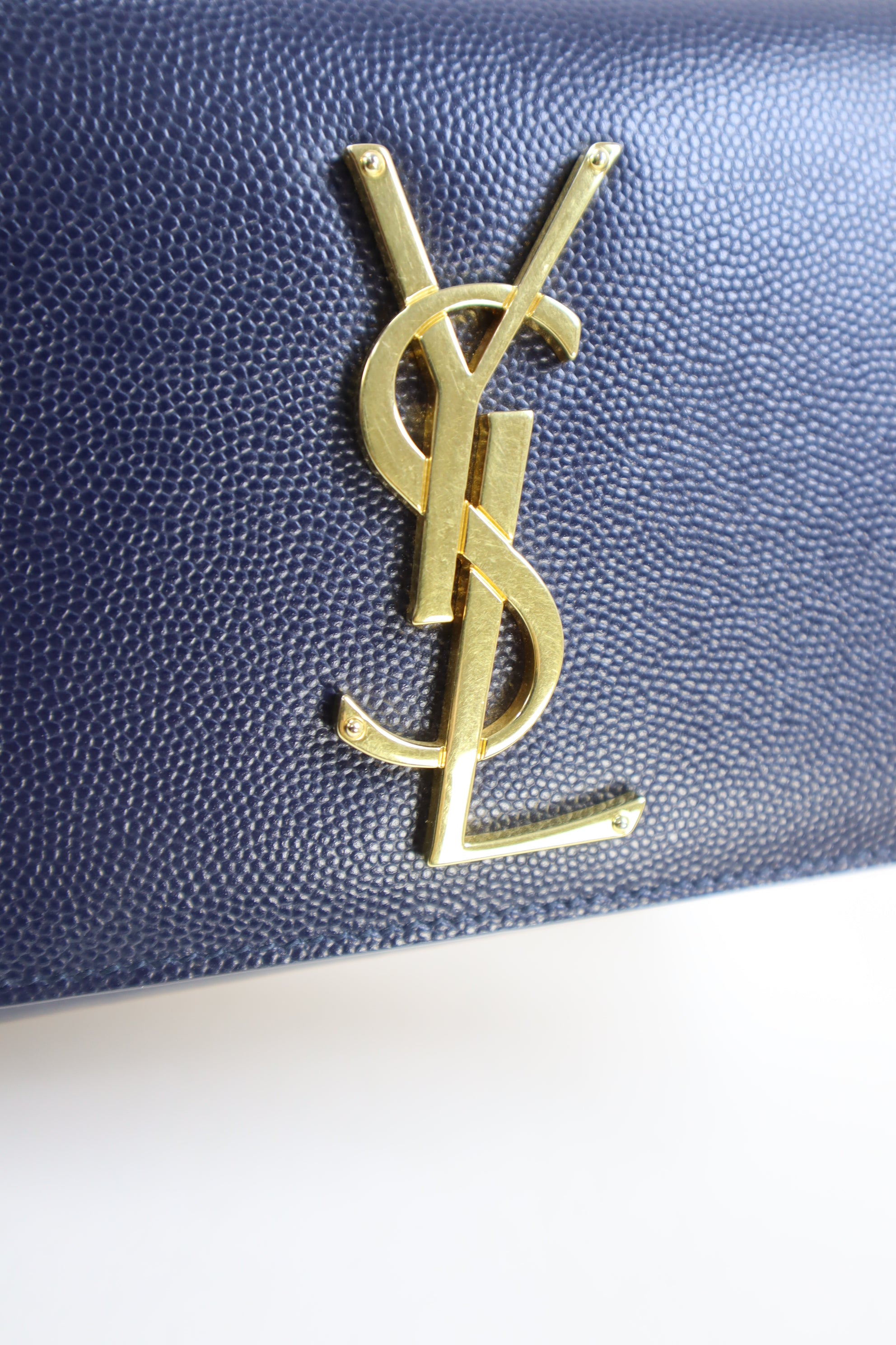 YSL Navy Blue Pebbled Small Kate Bag